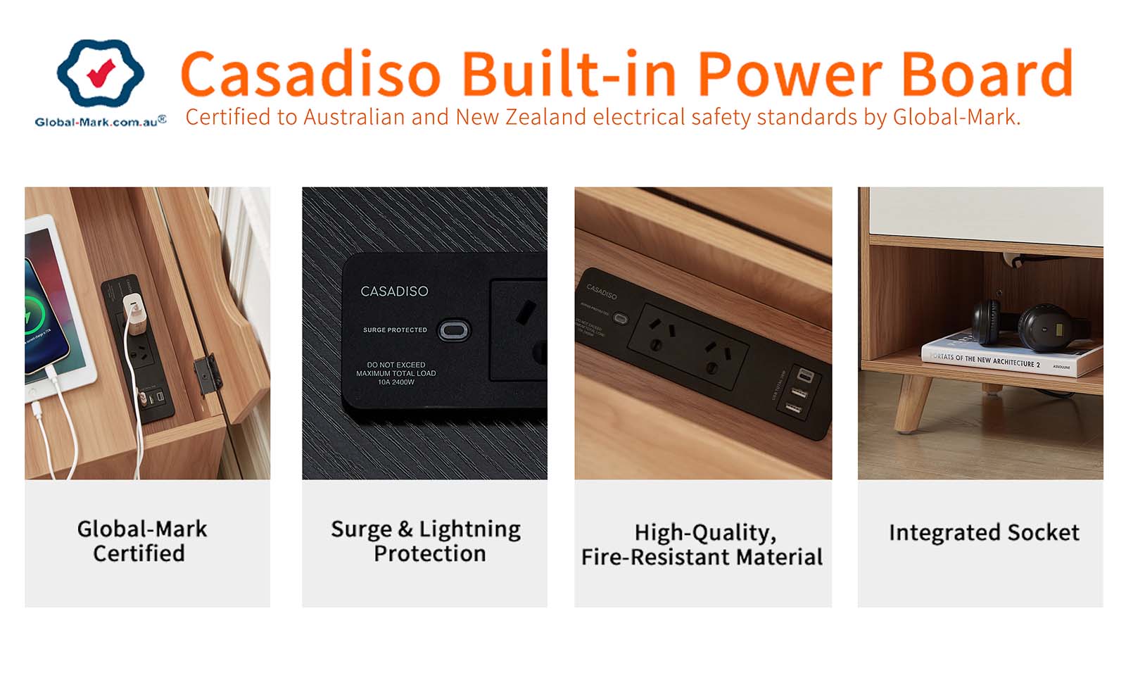 Casadiso Bedside Table with Integrated Powerboard & USB Ports(Casadiso Furud Pro