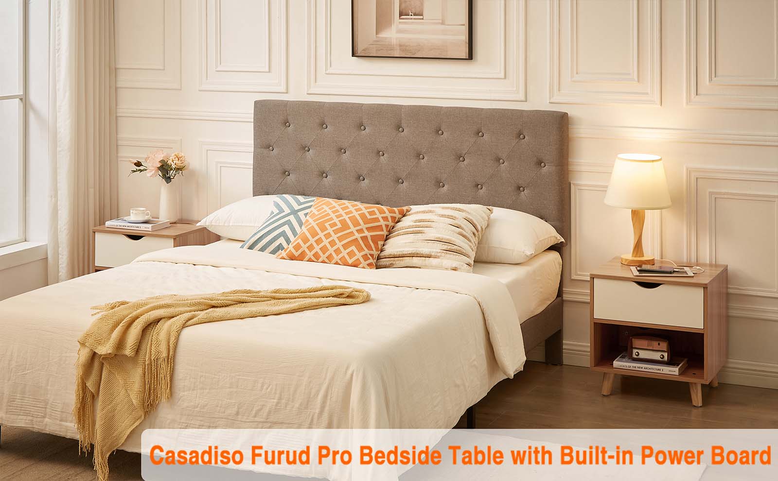 Casadiso Bedside Table with Integrated Powerboard & USB Ports(Casadiso Furud Pro