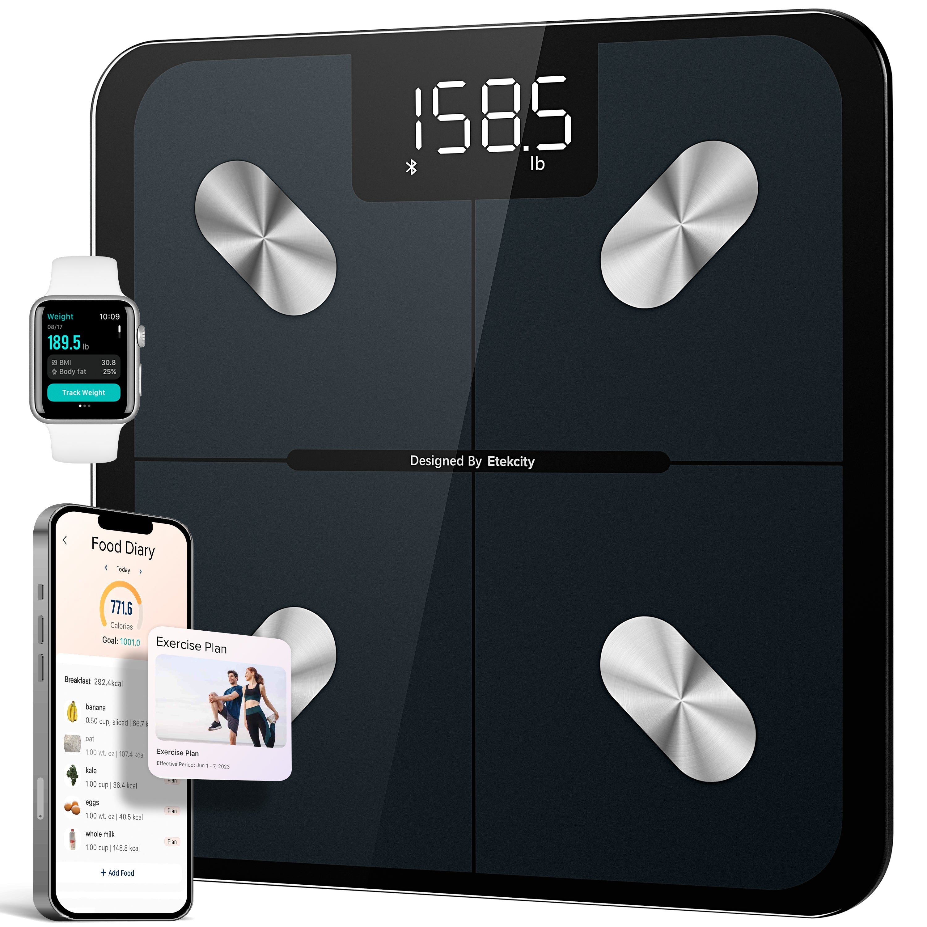 Jade Yoga Harmony Mat - Sky Blue & Etekcity Scale for Body Weight and Fat Percentage - Black Bundle