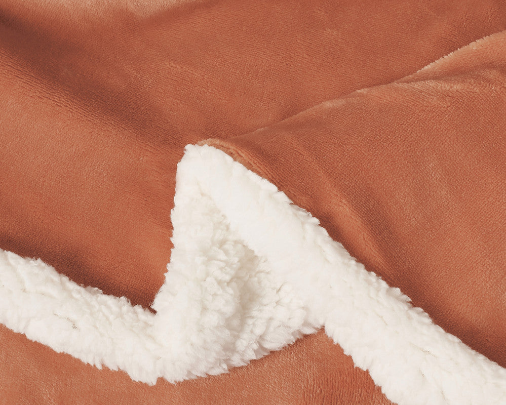 2-in-1 Teddy Sherpa Quilt Cover Set (Single Size - Terracotta)