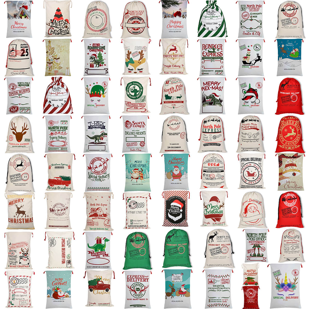 Large Christmas XMAS Hessian Santa Sack Stocking Bag Reindeer Children Gifts Bag, Green - Reindeer Express Delivery