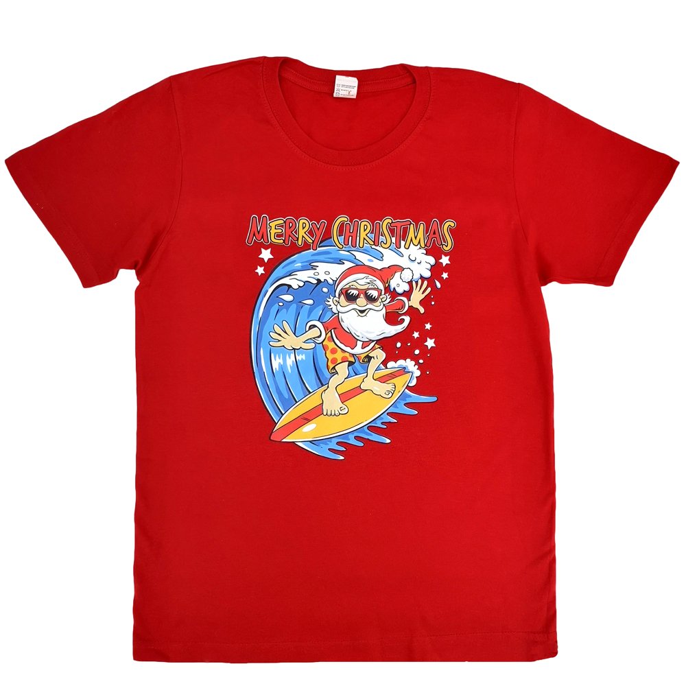 New Funny Adult Xmas Christmas T Shirt Tee Mens Womens 100% Cotton Jolly Ugly, Santa Surf (Red), 2XL