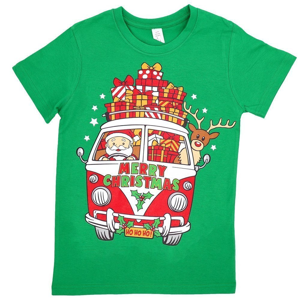 New Funny Adult Xmas Christmas T Shirt Tee Mens Womens 100% Cotton Jolly Ugly, Santa Drive Kombi (Green), 2XL
