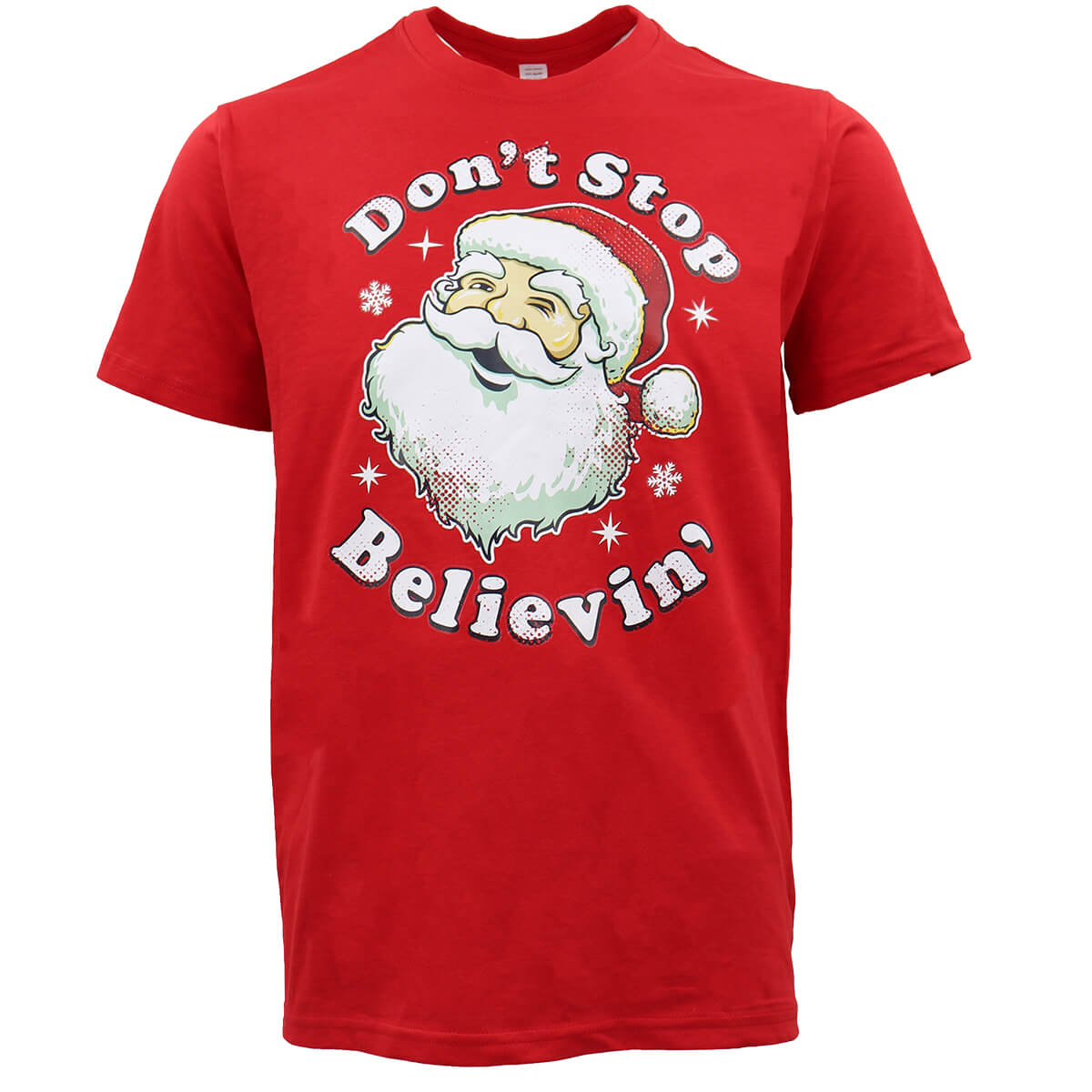 New Funny Adult Xmas Christmas T Shirt Tee Mens Womens 100% Cotton Jolly Ugly, Don't Stop Believin' (Red), M