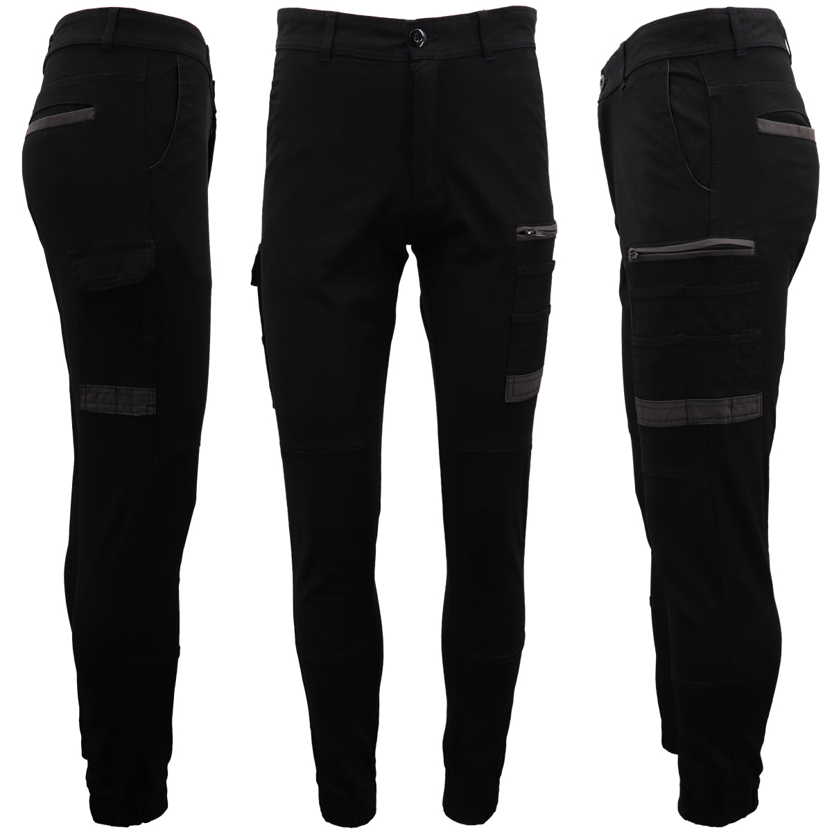 Men's Cargo Cotton Drill Work Pants UPF 50+ 13 Pockets Tradies Workwear Trousers, Black, 36