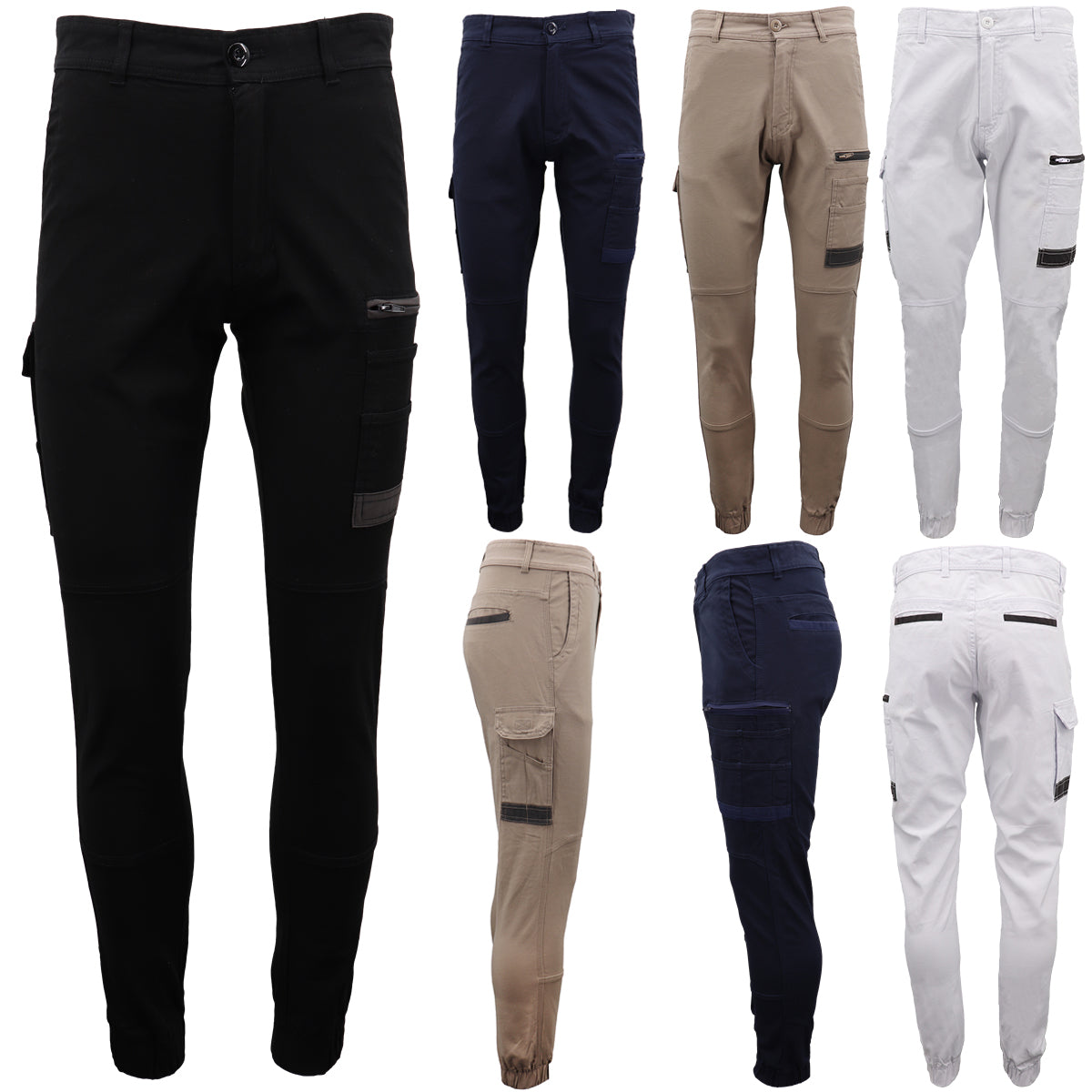 Men's Cargo Cotton Drill Work Pants UPF 50+ 13 Pockets Tradies Workwear Trousers, Black, 36