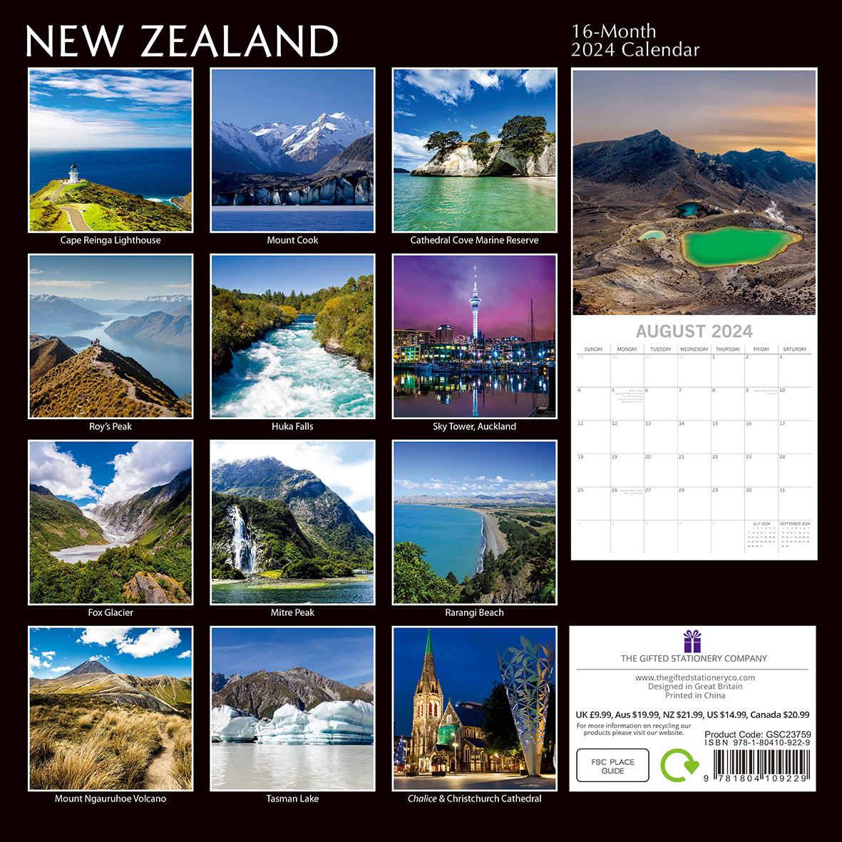 New Zealand - 2024 Square Wall Calendar 16 Month Planner Christmas New Year Gift