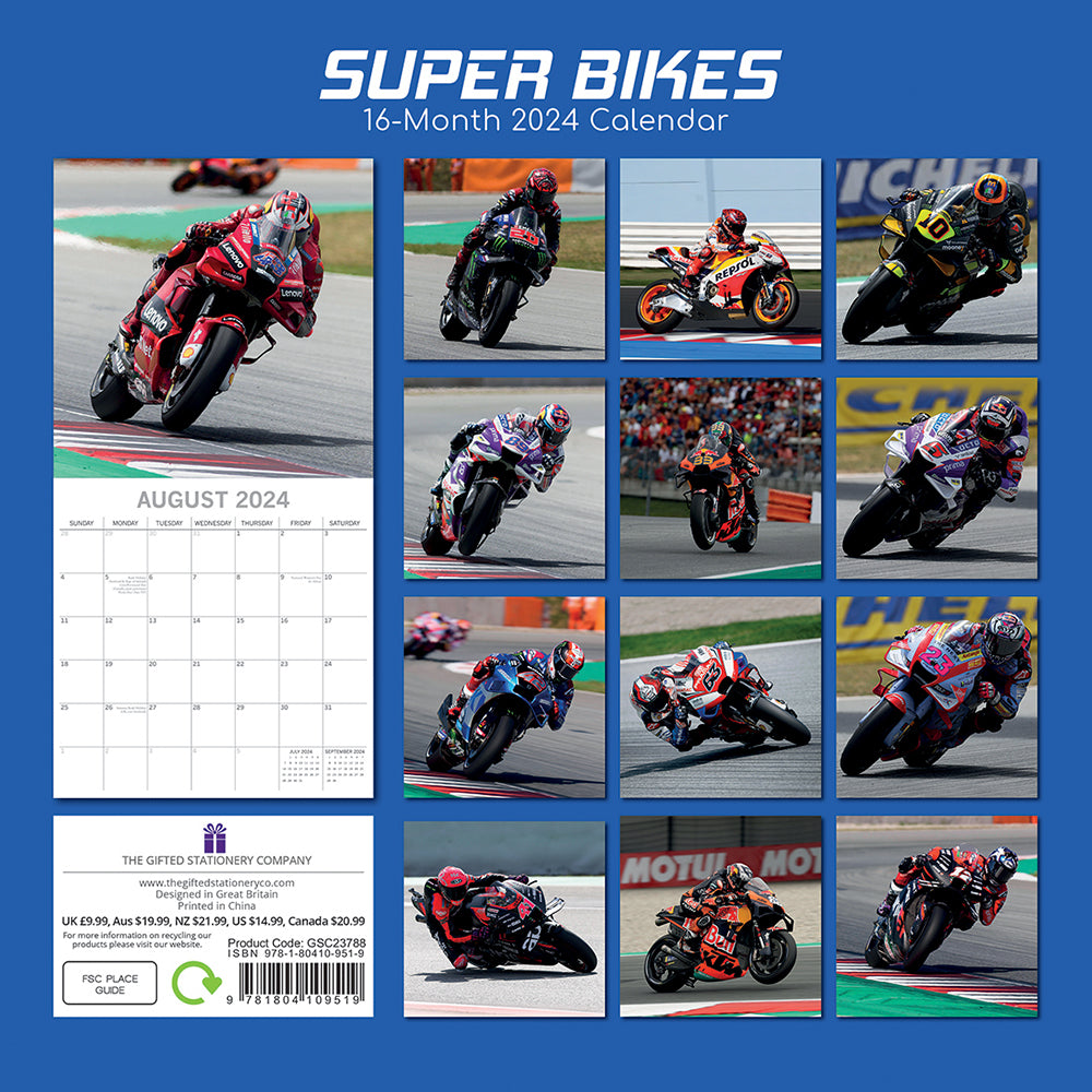 Super Bikes - 2024 Square Wall Calendar 16 Month Planner Christmas New Year Gift