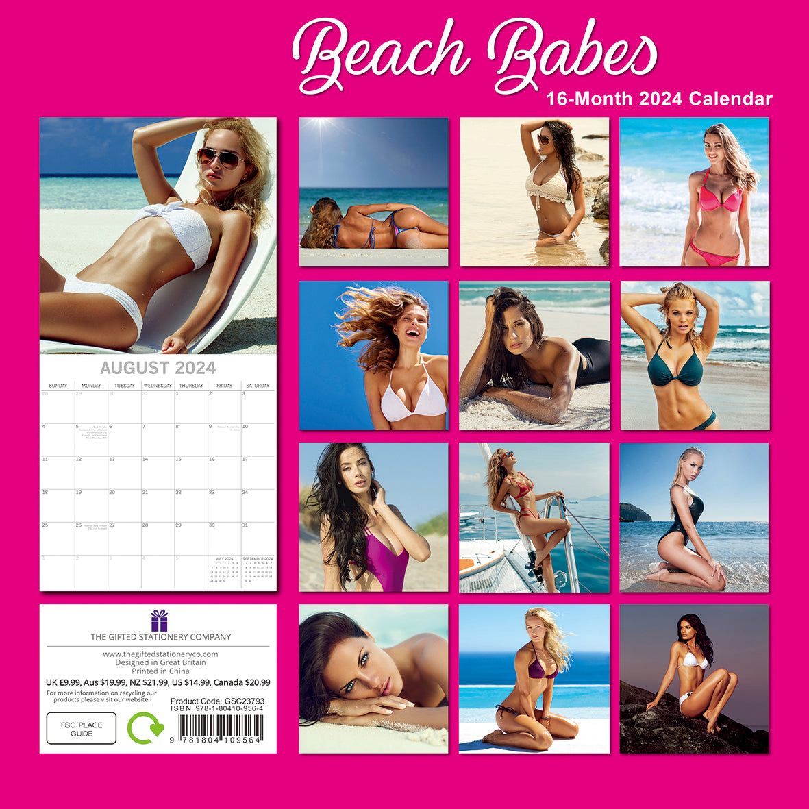Beach Babes - 2024 Square Wall Calendar 16 Month Planner Christmas New Year Gift