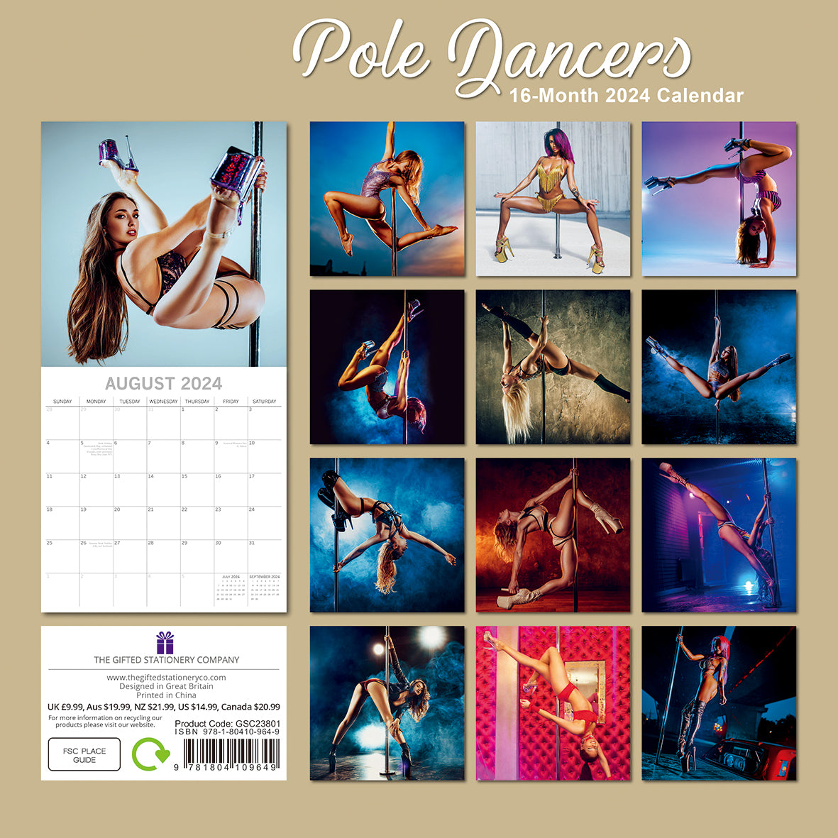 Pole Dancers 2024 Square Wall Calendar 16 Months Planner Christmas New Year Gift