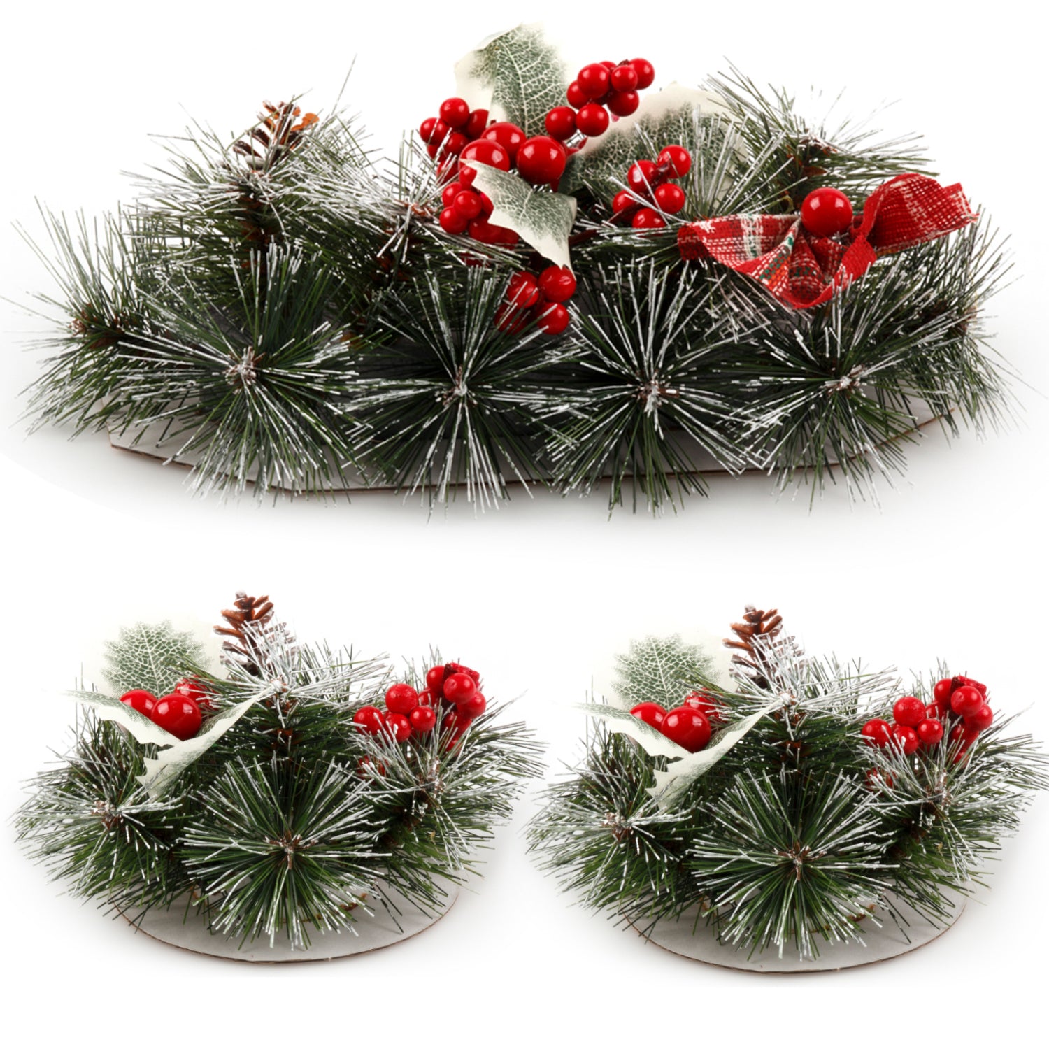 Christmas Floral Table Arrangements Red Berries Pine Cones Flowers Decorations, Small (Set of 2)