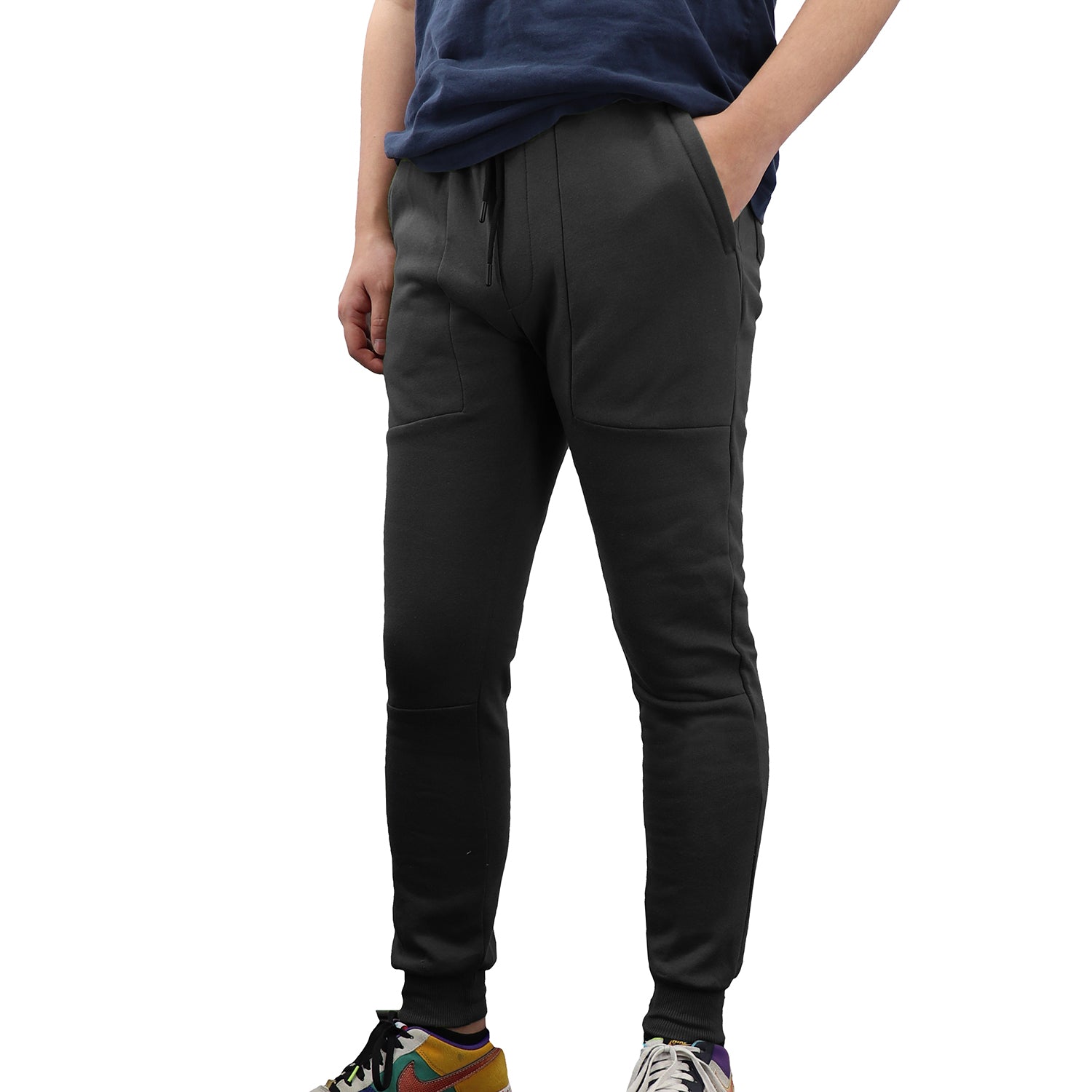 Men's Fleece Slim Trackpant Sport Joggers w Zipped Pockets Gym Casucal Trousers, Black, S