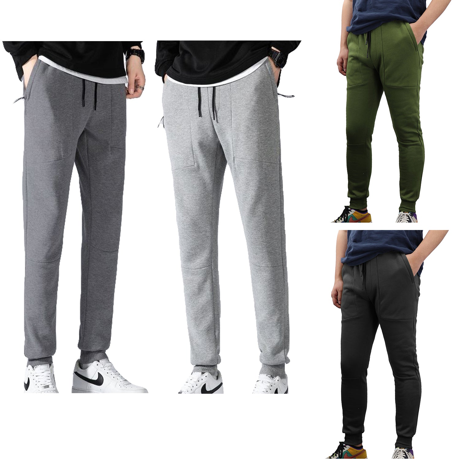 Men's Fleece Slim Trackpant Sport Joggers w Zipped Pockets Gym Casucal Trousers, Black, M