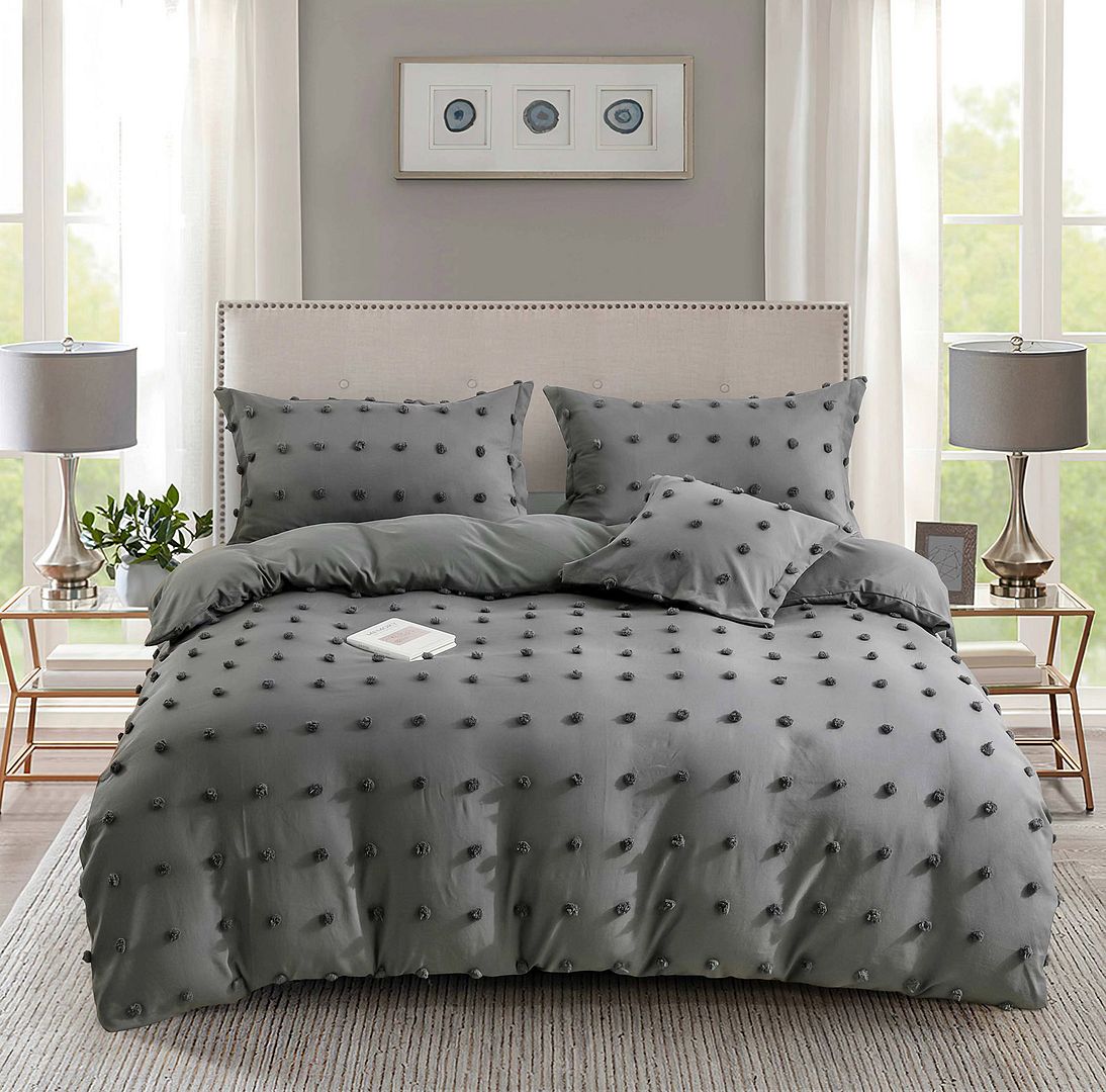Tufted Dot Jacquard King Size Grey Duvet Quilt Cover Set