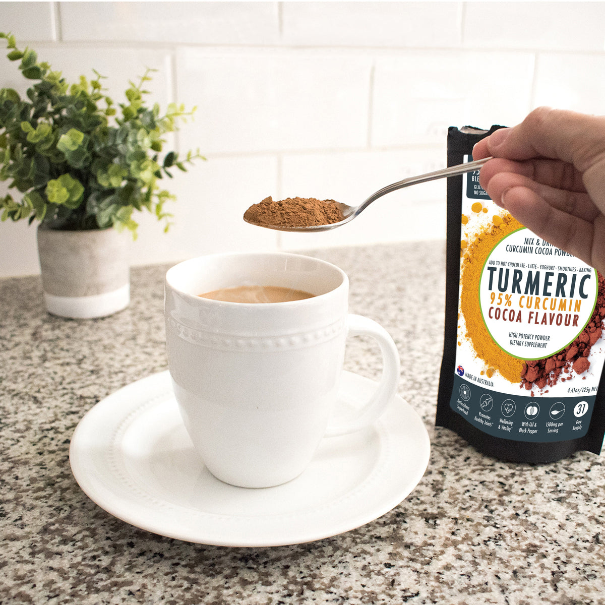 95% Organic Curcumin Extract Cocoa Flavour - Turmeric Powder With Black Pepper - Organic and with Black Pepper - 375g