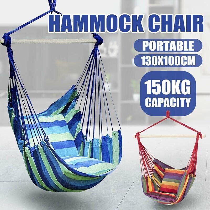 Portable Hanging Hammock Chair Swing Garden Outdoor Camping Soft Au New