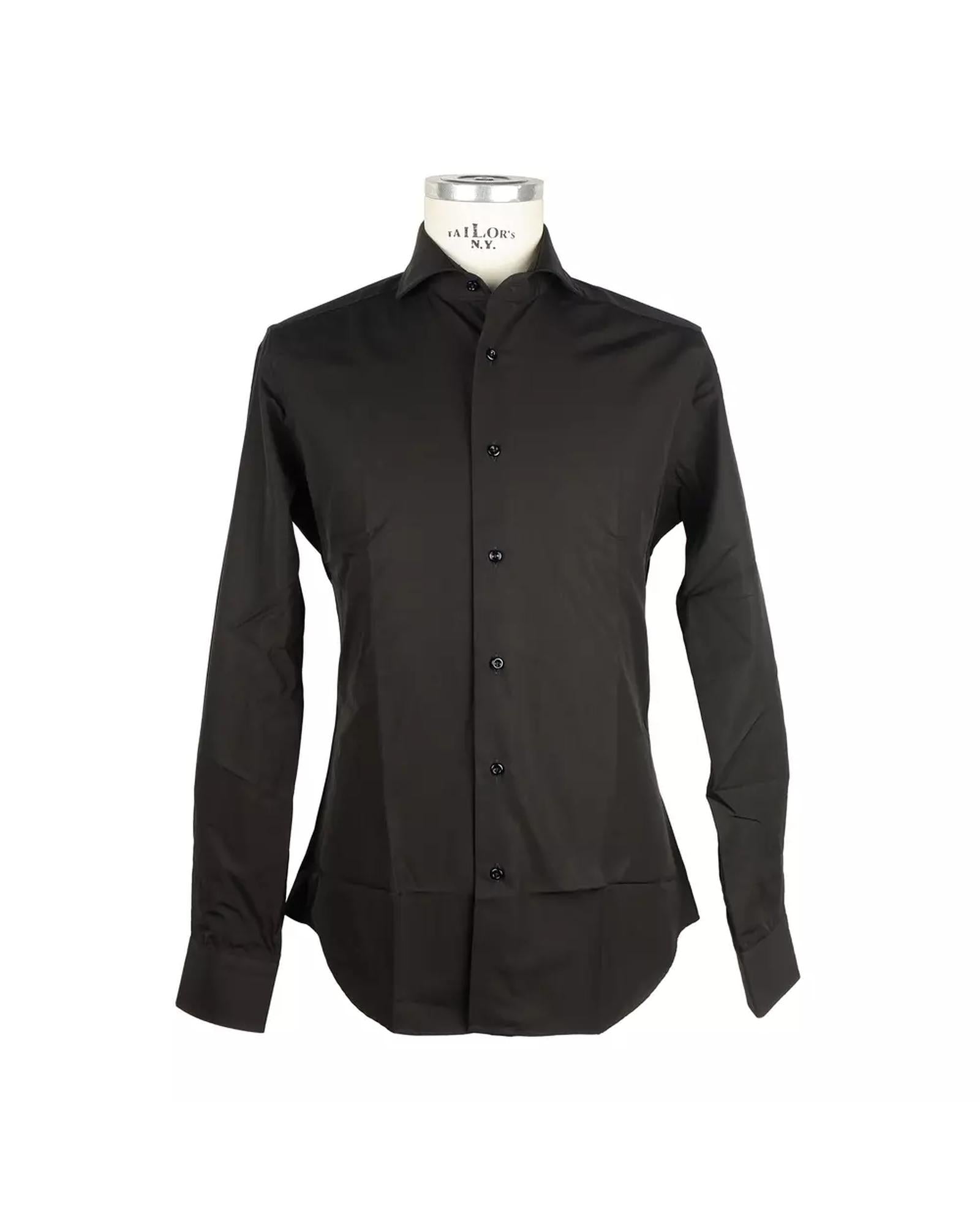 Black 100% Cotton Mens Shirt Made in Italy 39 IT Men