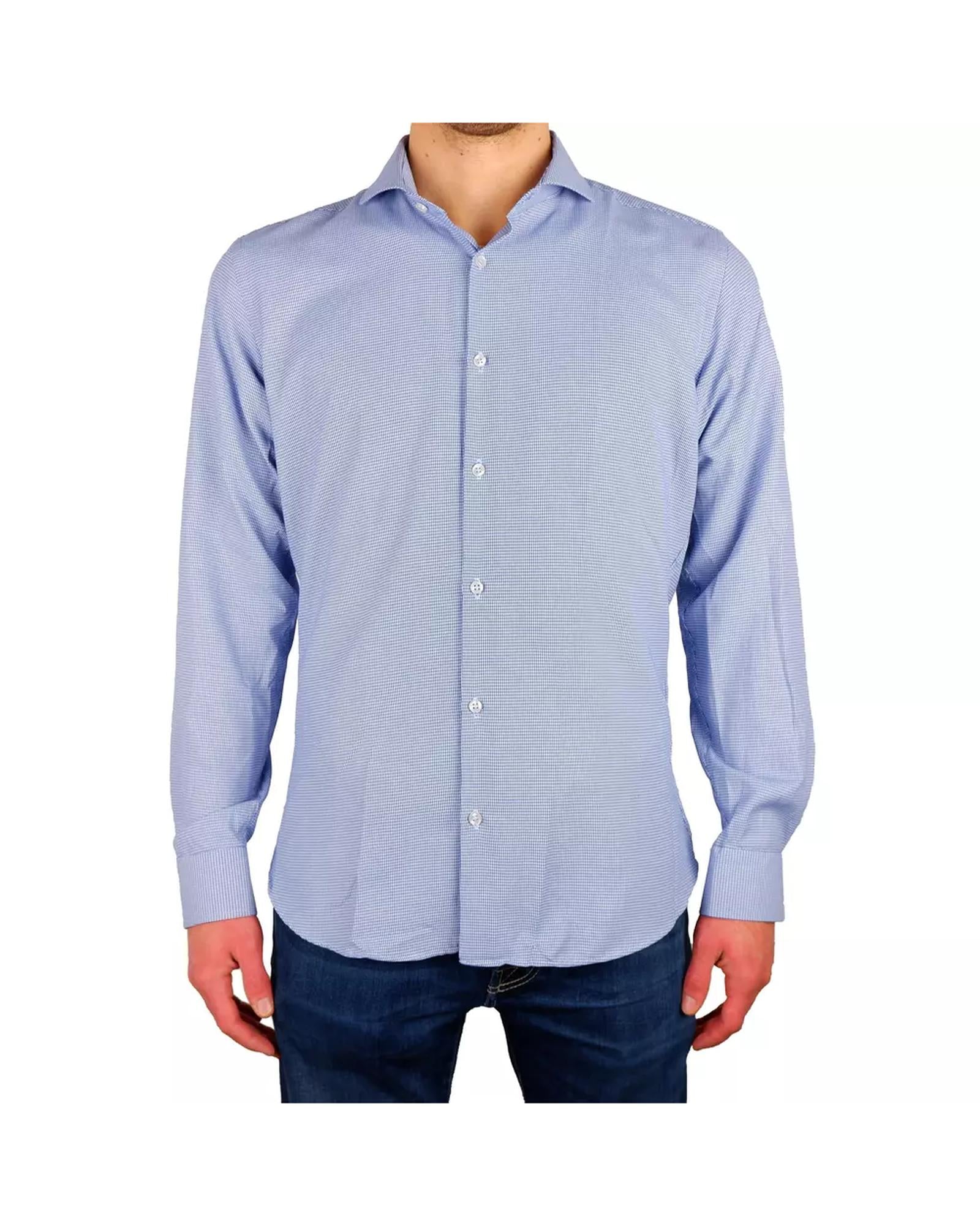 Houndstooth Textured Blue Cotton Shirt 39 IT Men