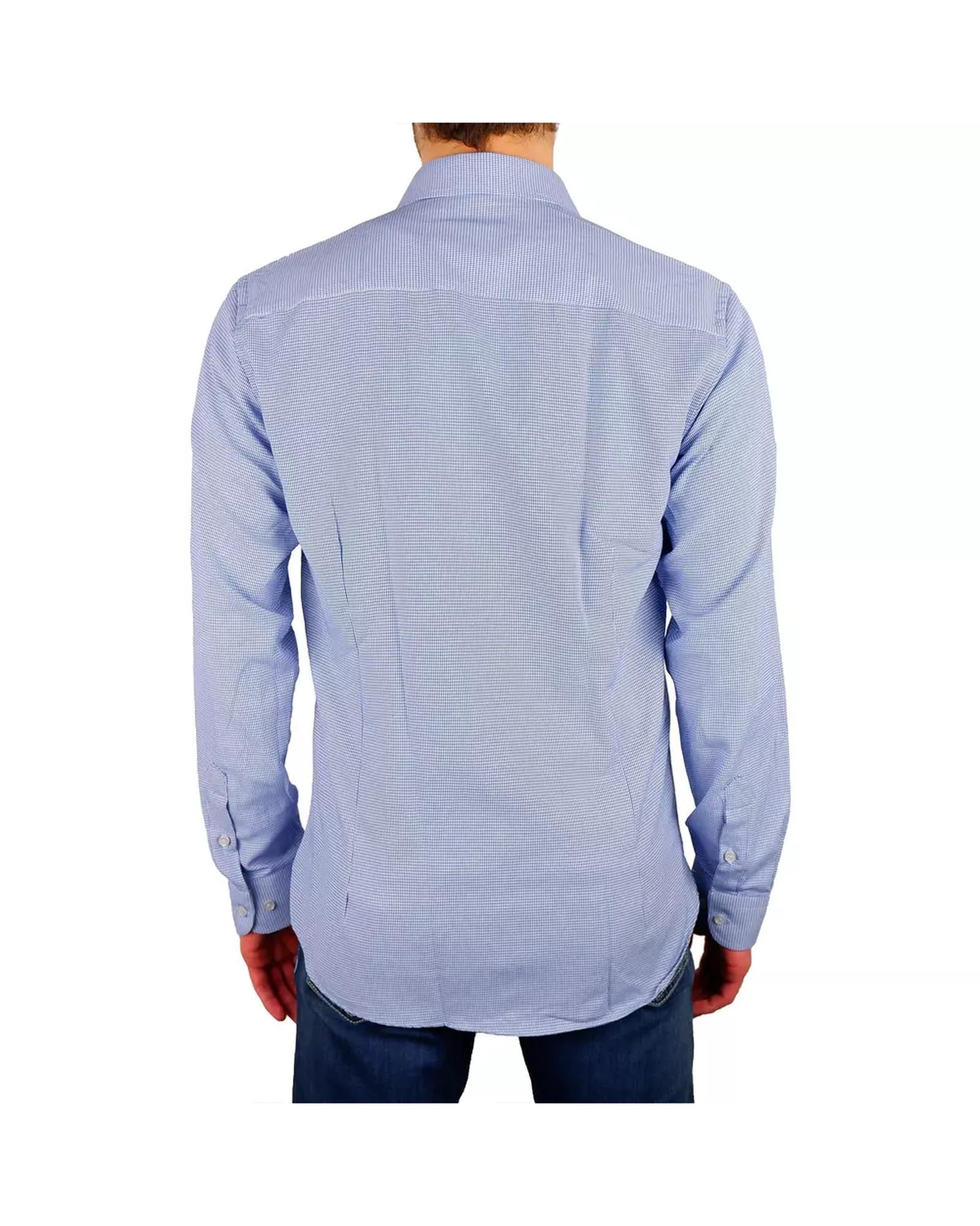 Houndstooth Textured Blue Cotton Shirt 43 IT Men