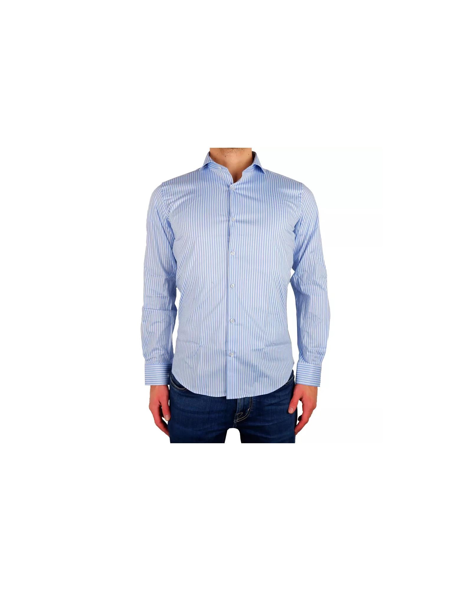 Milano Light Blue Striped Shirt - 100% Cotton 39 IT Men