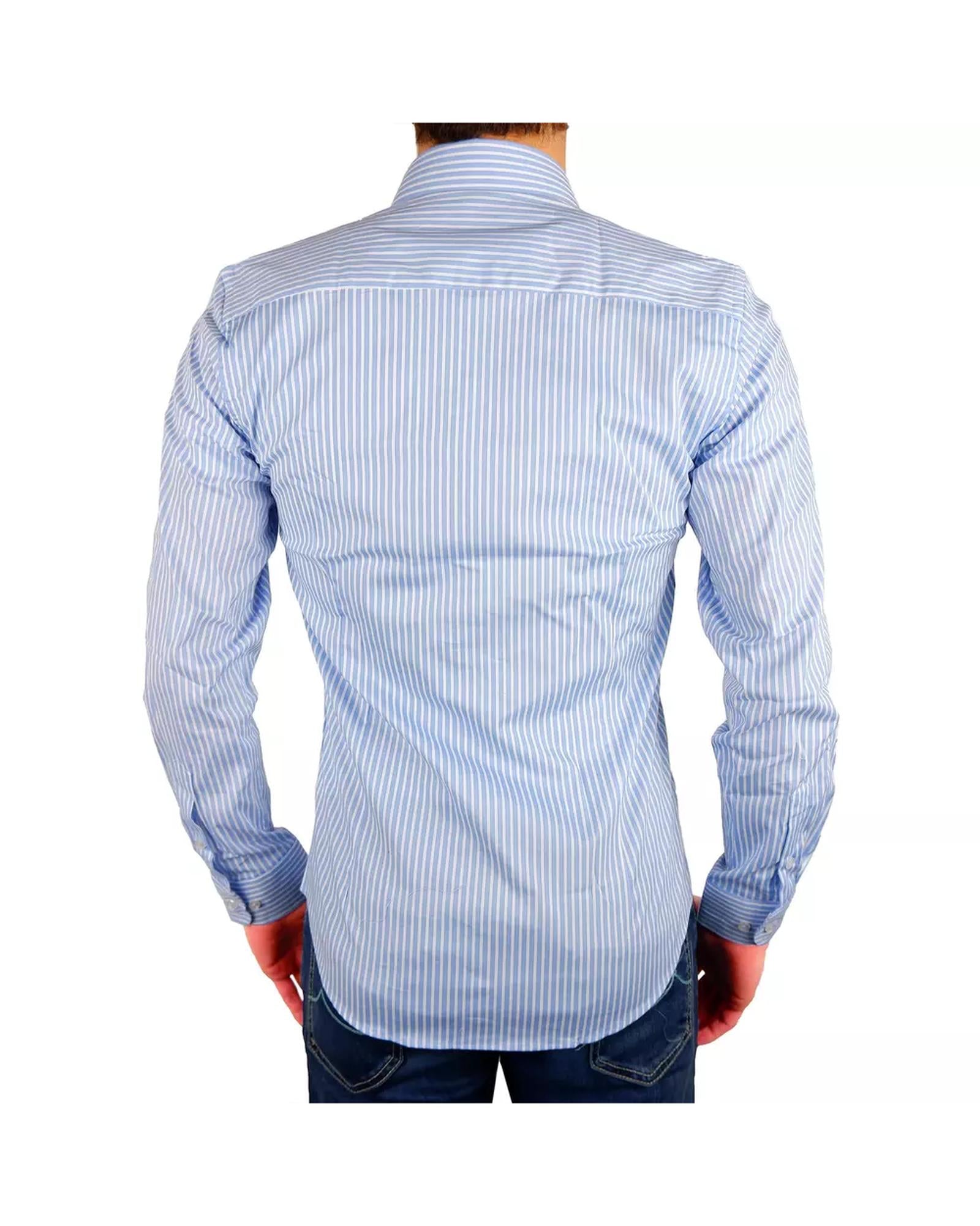 Milano Light Blue Striped Shirt - 100% Cotton 41 IT Men