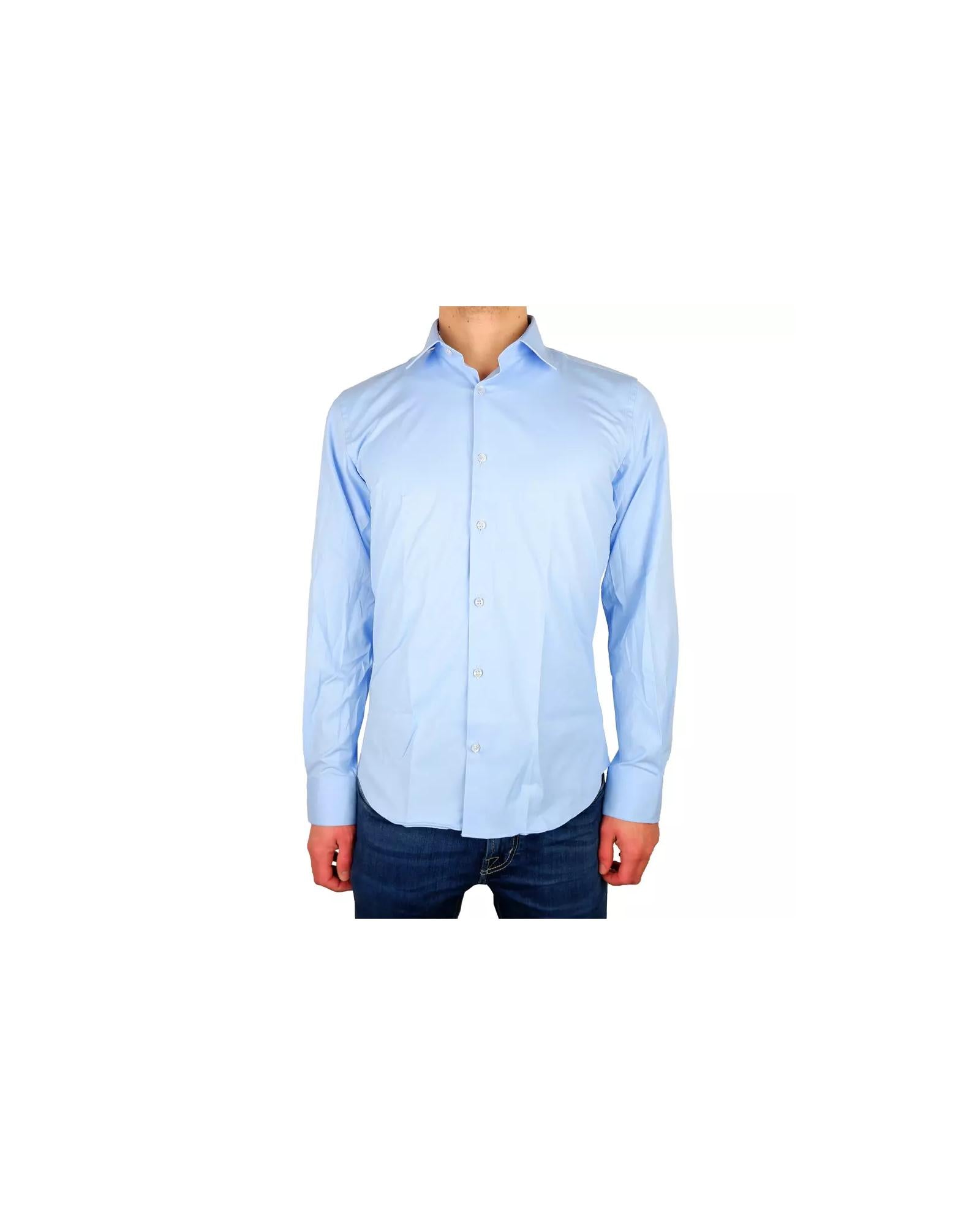 Milano Solid Color Shirt in Light Blue - Soft Satin Fabric - 100% Cotton 40 IT Men