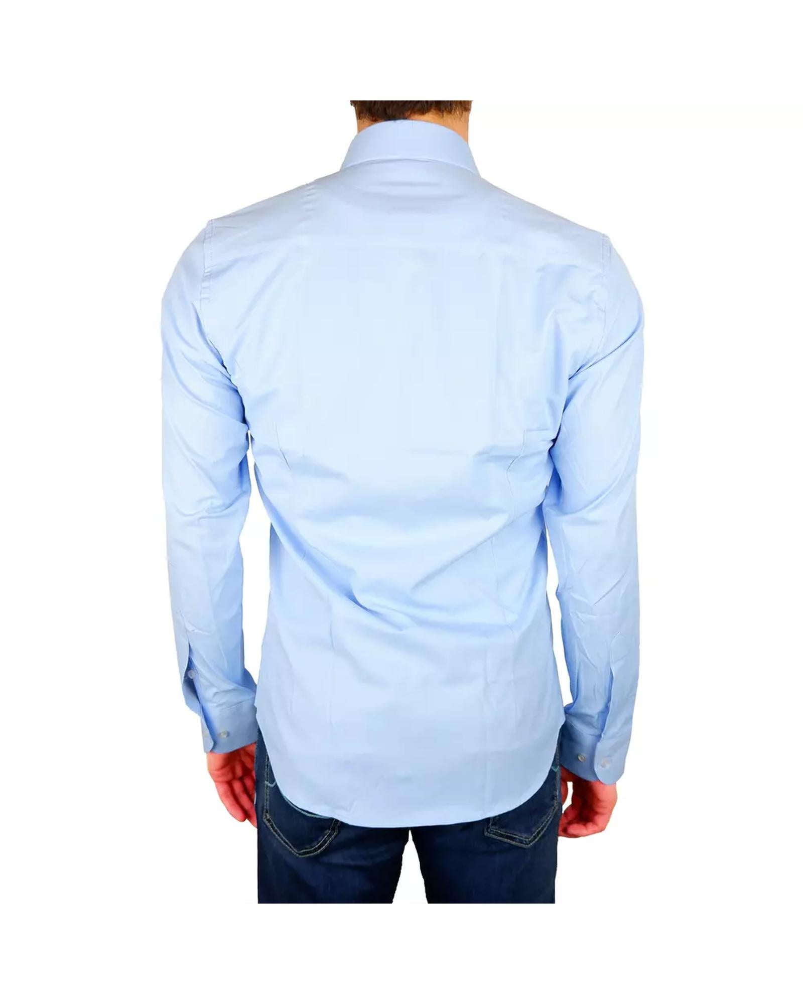 Milano Solid Color Shirt in Light Blue - Soft Satin Fabric - 100% Cotton 45 IT Men