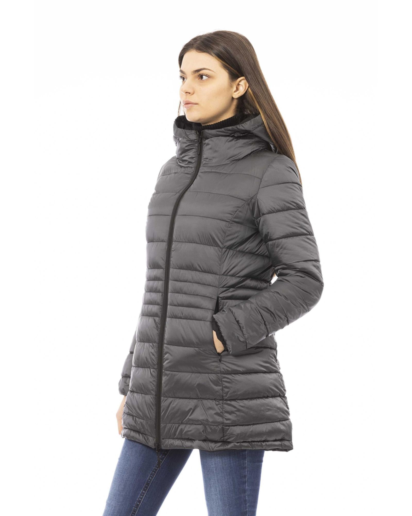 Black Down Jacket with Adjustable Hood and Baldinini Monograms 2XL Women