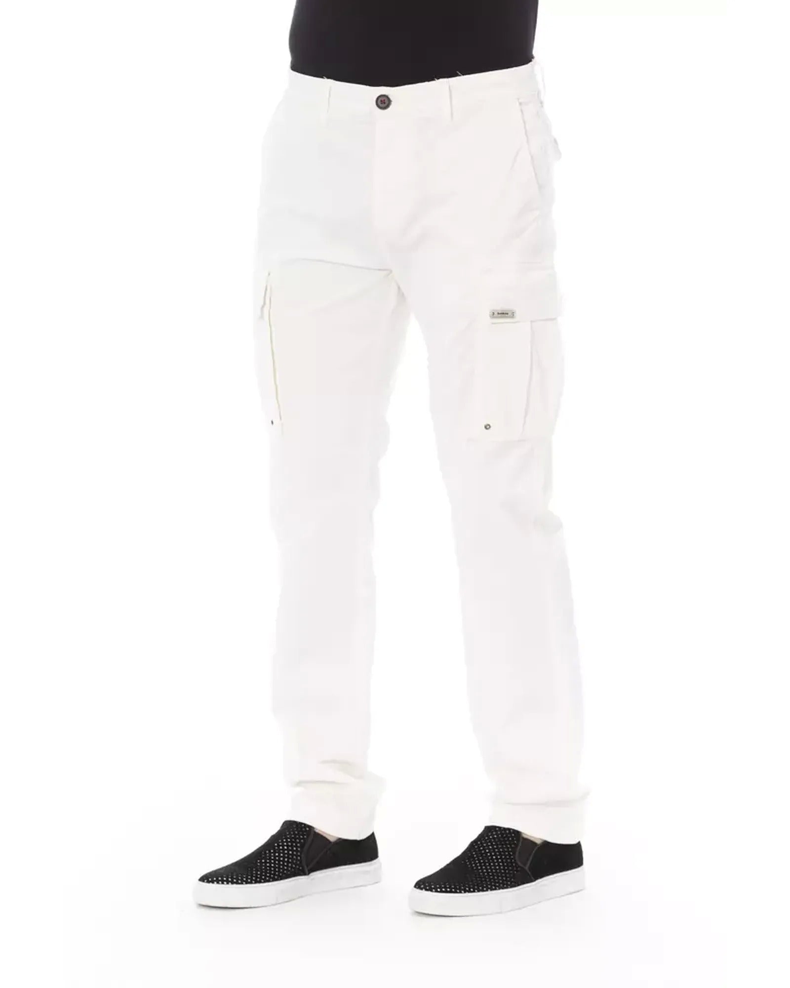 Solid Color Cargo Trousers with Zipper and Button Closure W34 US Men
