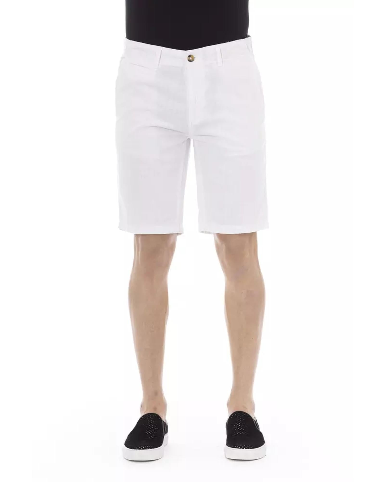 Solid Color Bermuda Shorts with Zipper and Button Closure W48 US Men