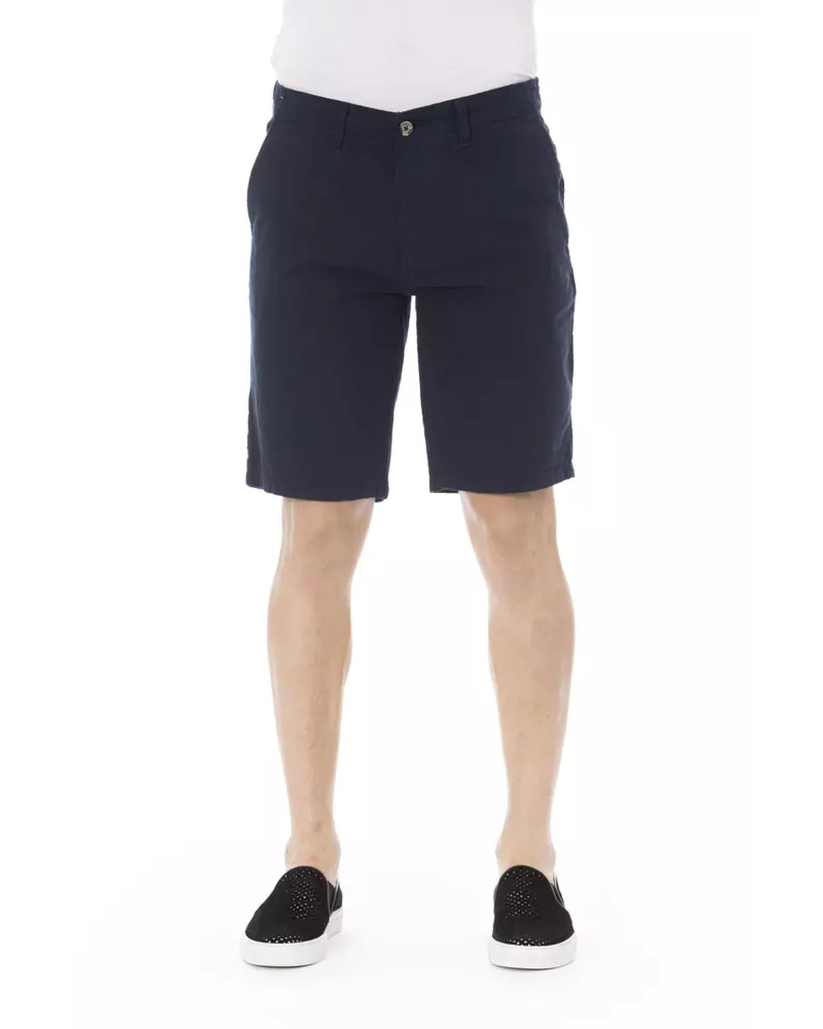 Solid Color Bermuda Shorts with Zipper and Button Closure W48 US Men