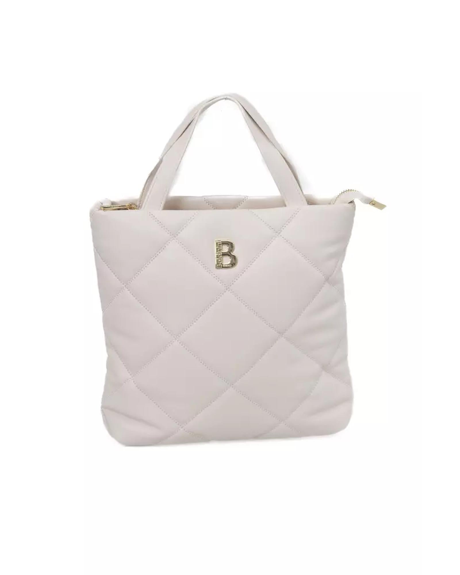 Golden Logo Leather Shoulder Bag with Zip Closure and Internal Compartments One Size Women