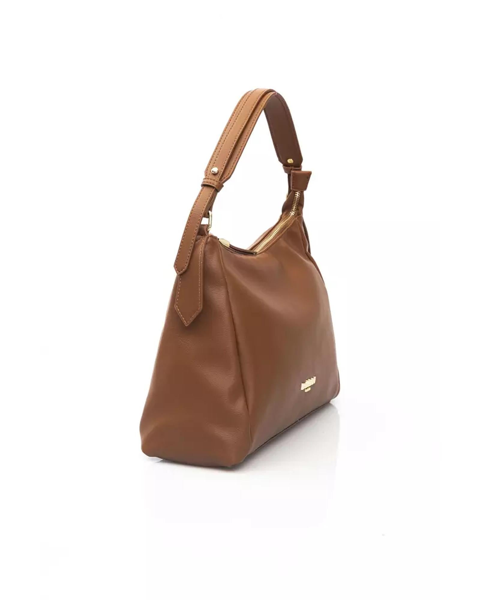 Golden Logo Shoulder Bag with Internal Compartments and Zip Closure One Size Women