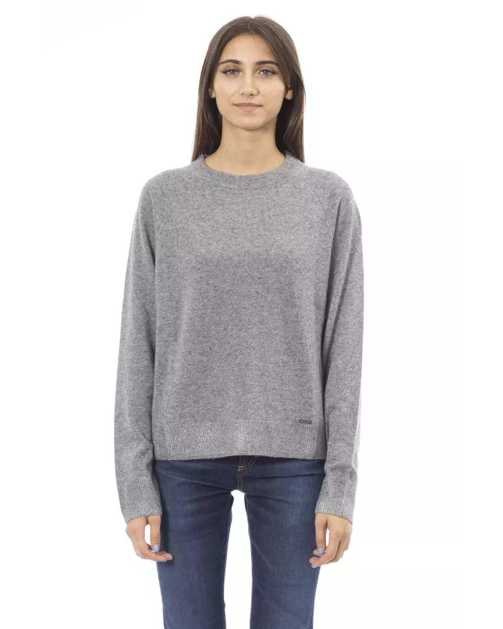 Metal Monogram Crew Neck Sweater with Ribbed Details S Women
