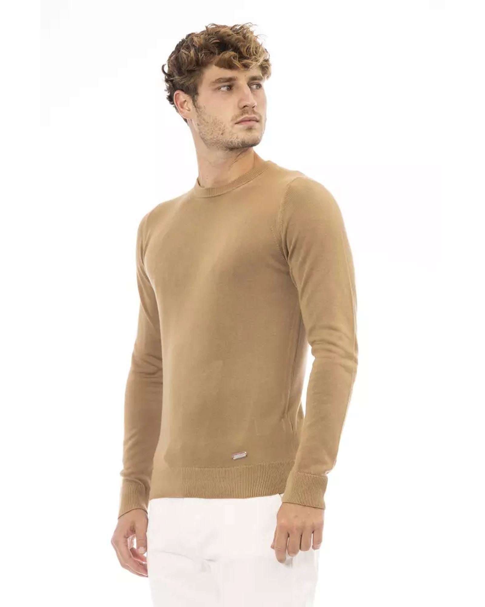 Fine Ribbed Knit Crew Neck Sweater with Long Sleeves 50 IT Men