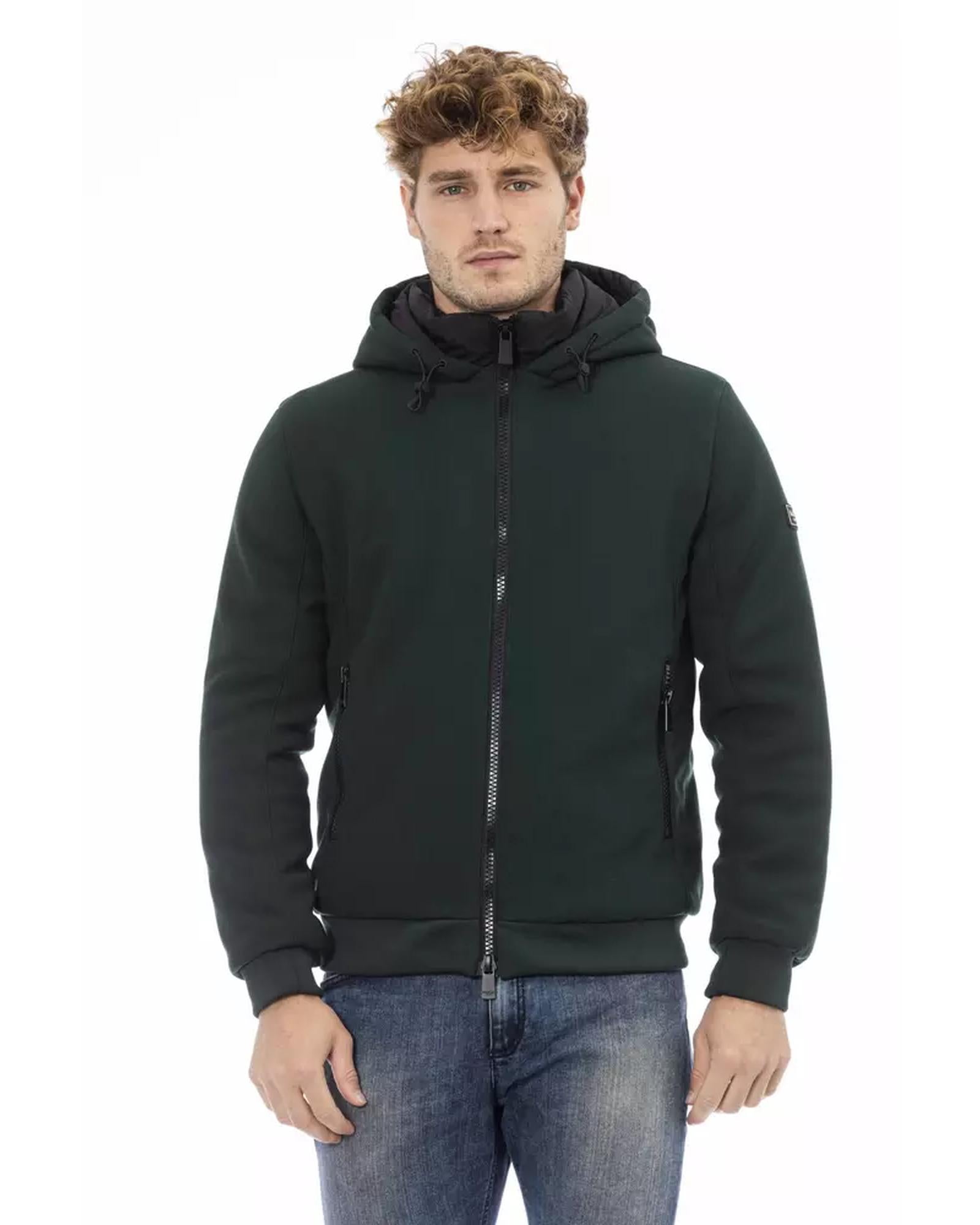 Threaded Pocket Jacket with Double Breasted Closure and Logo Zipper Pull L Men