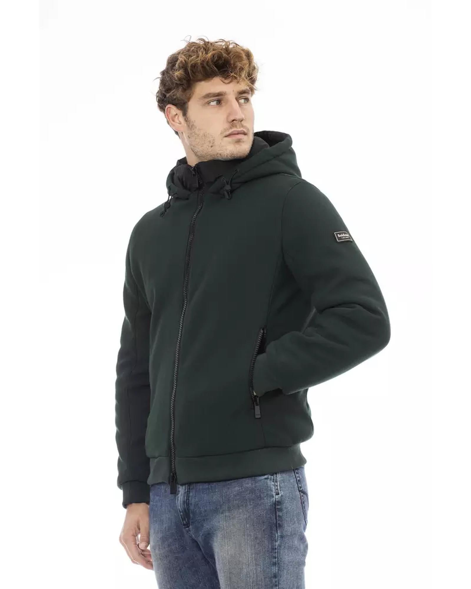 Threaded Pocket Jacket with Double Breasted Closure and Logo Zipper Pull L Men