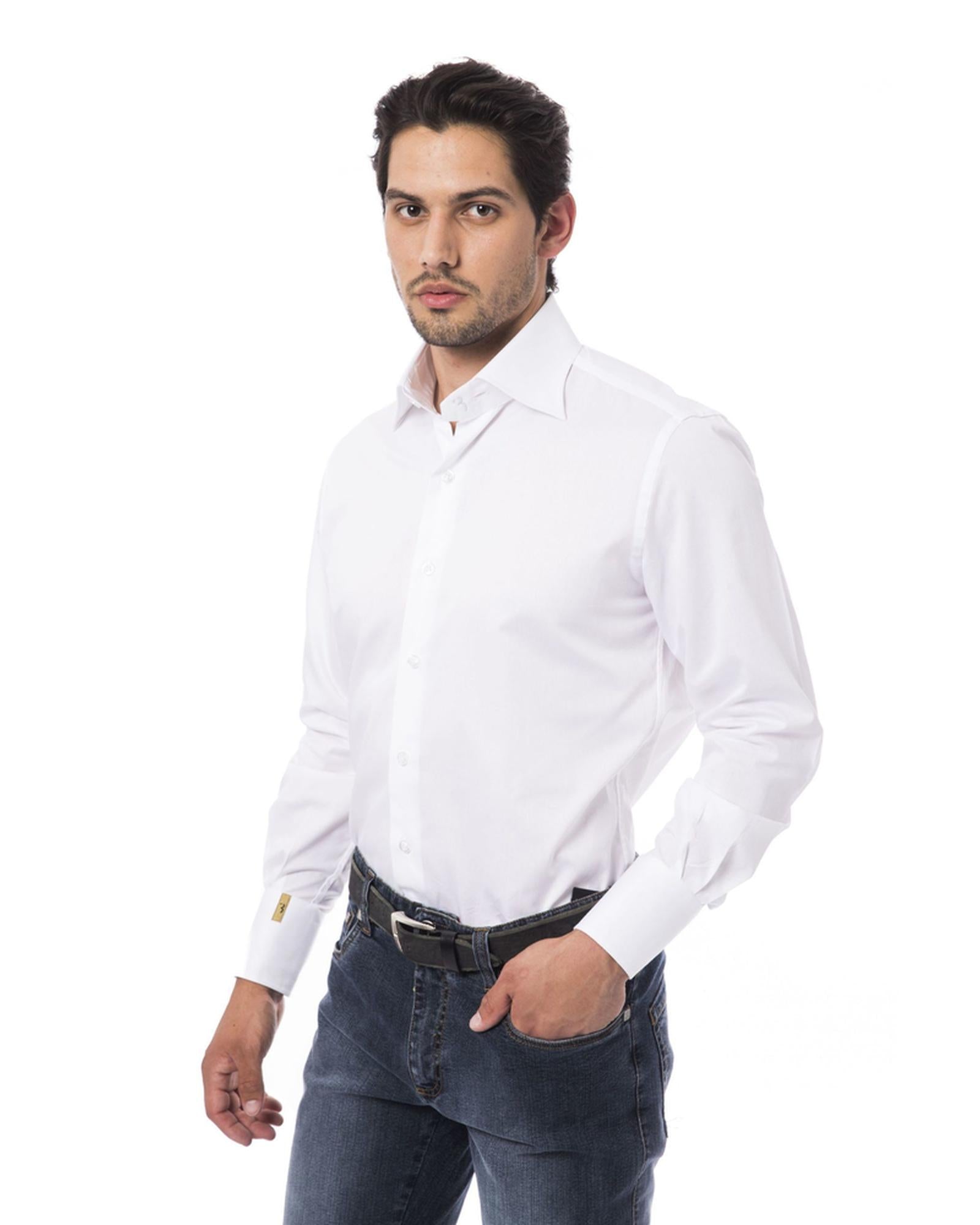 Embroidered Monogram "B" Shirt with Small Leaf Collar 41 IT Men