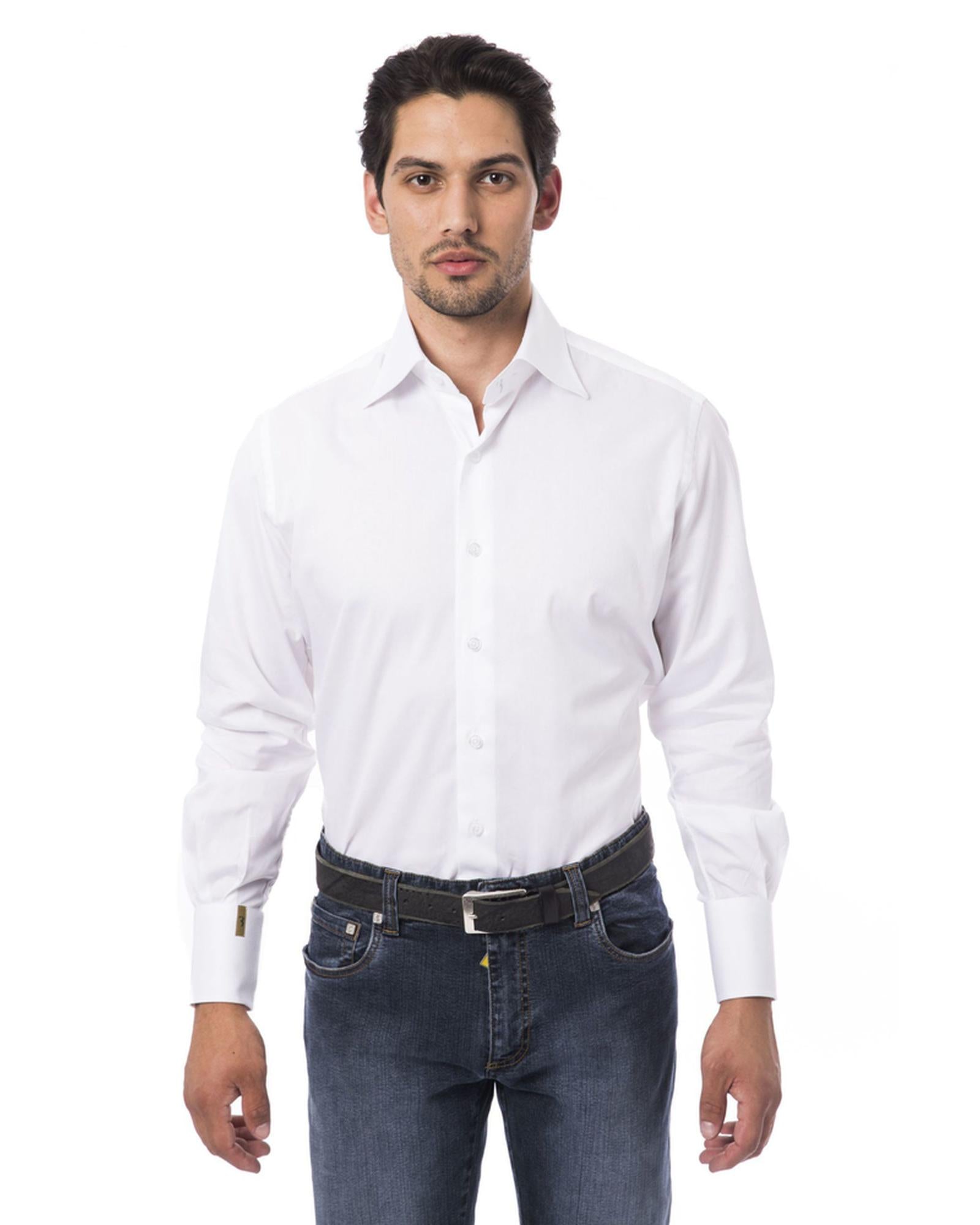 Embroidered Monogram "B" Shirt with Small Leaf Collar 42 IT Men