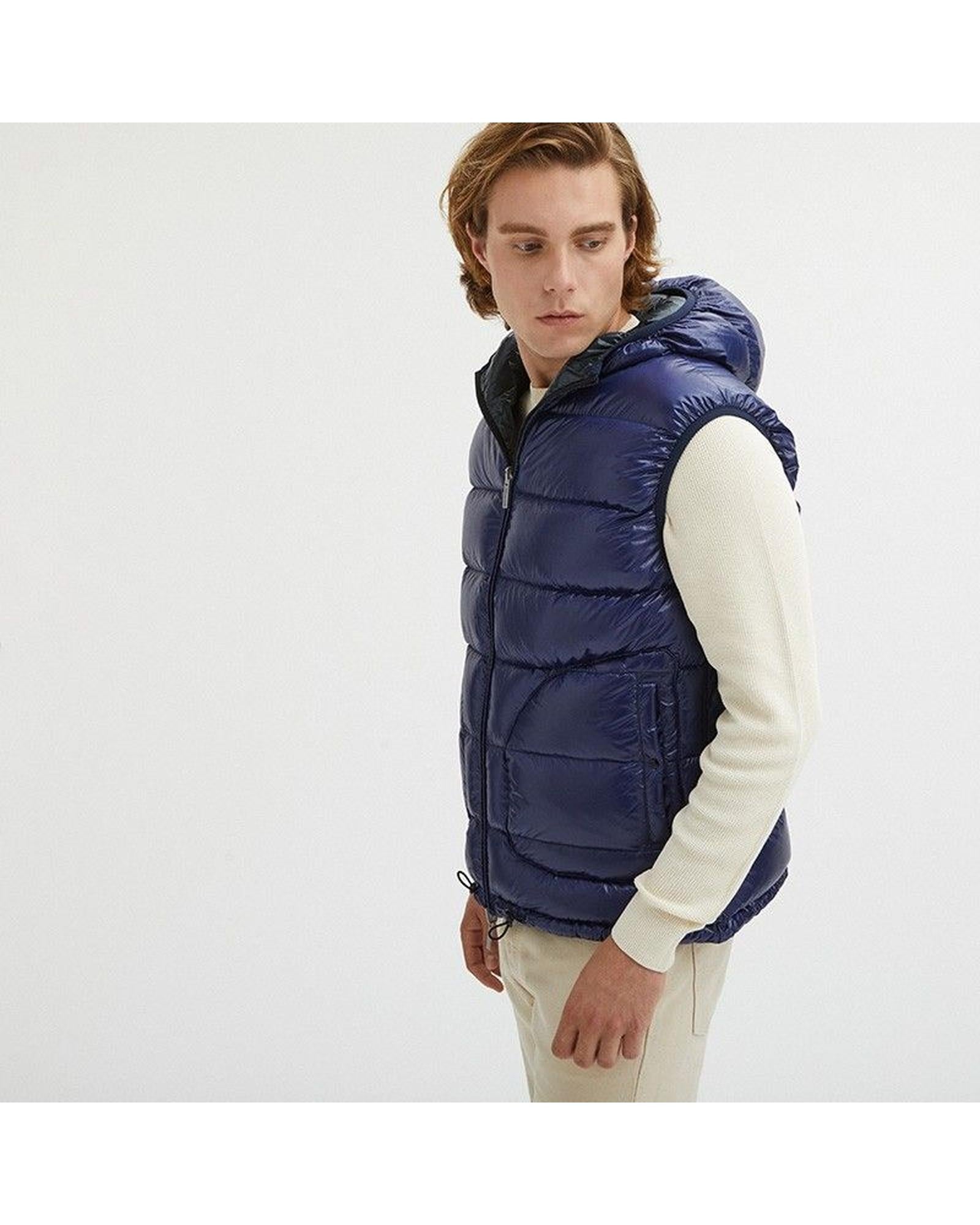 Reversible Hooded Vest with Zip Closure and Duck Feather Padding XL Men