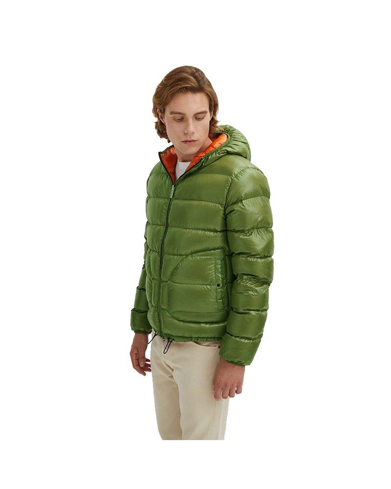 Reversible Hooded Down Jacket with Zip Closure L Men