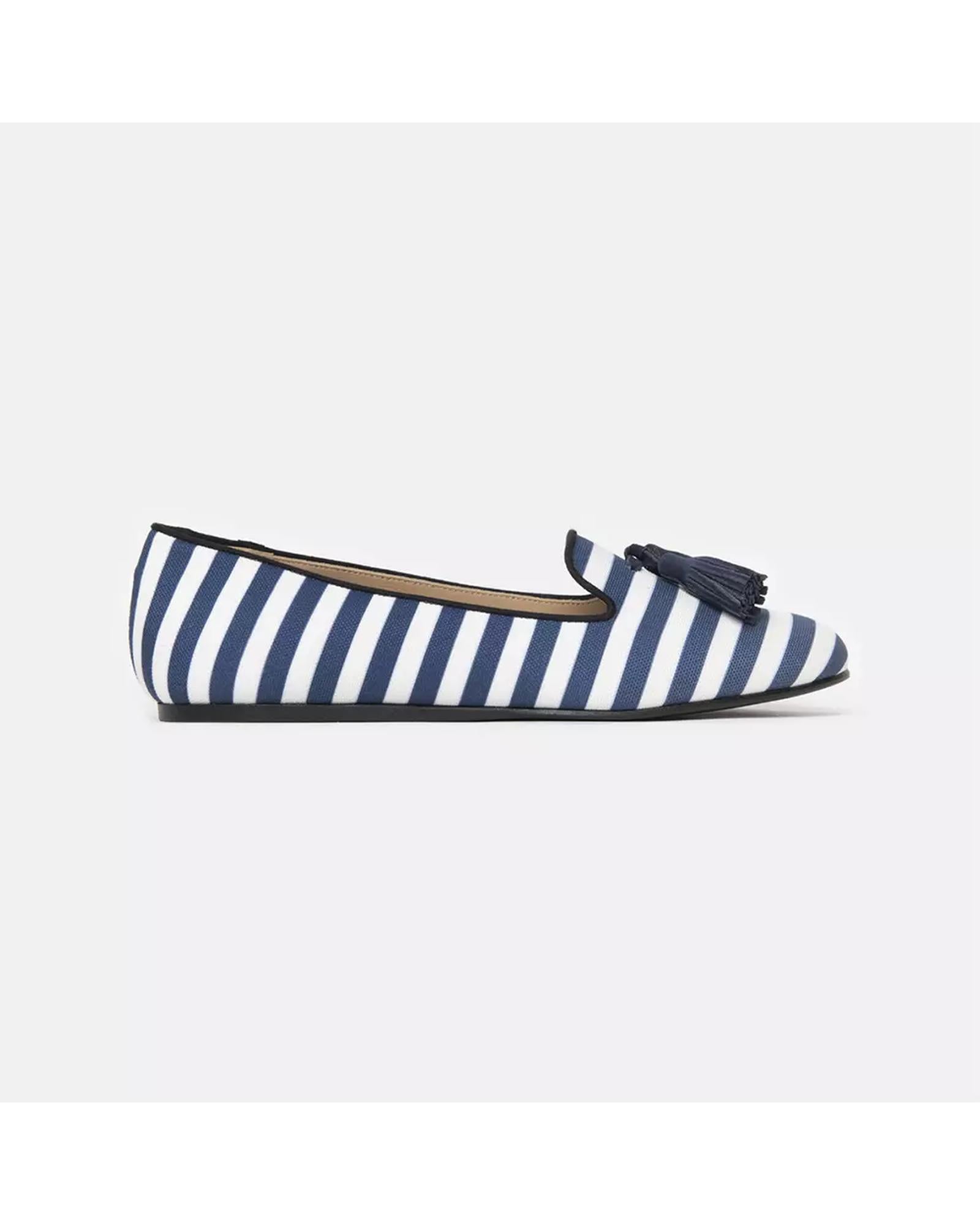 Striped Silk Moccasins with Suede Tassel 36 EU Women