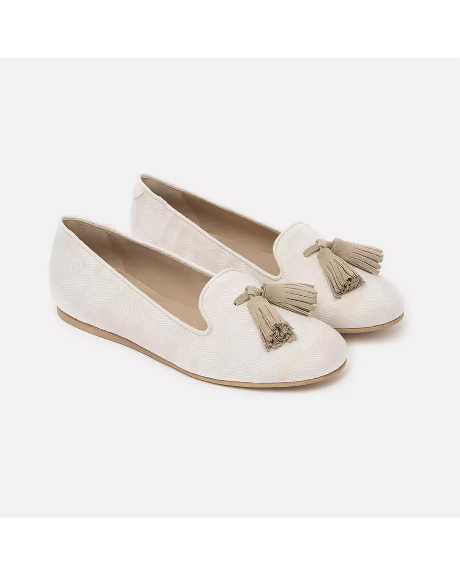 Tassel Beige Silk Loafers 40 EU Women