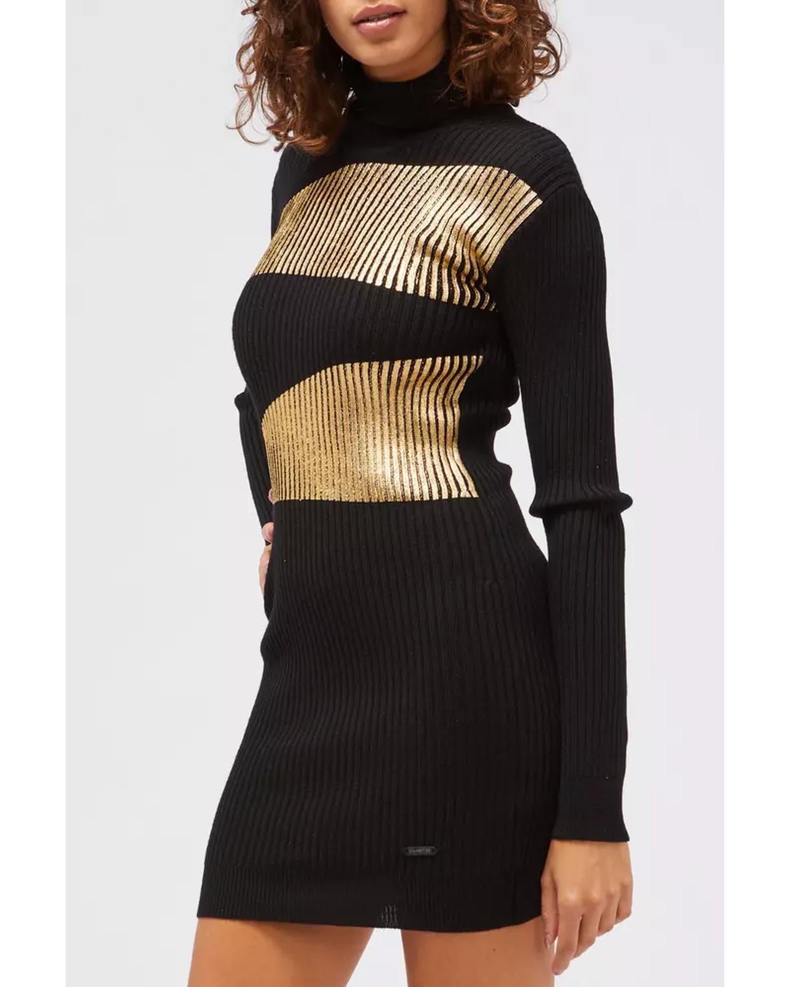 Knitted Dress with Laminated Effect and Polo Neck 42 IT Women