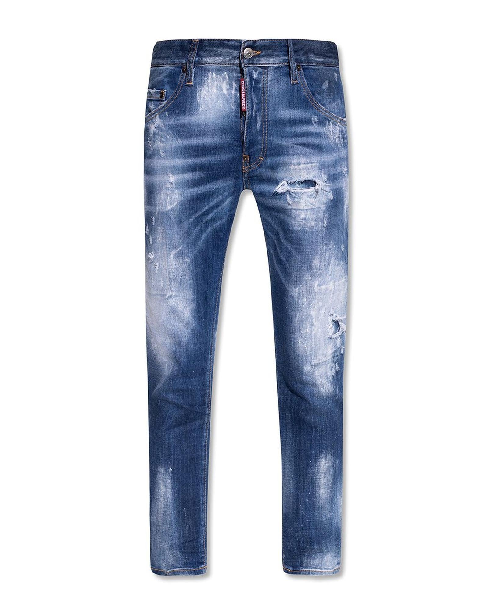 Skater" Distressed Jeans with Paint Splatter Effect and Patch 48 IT Men