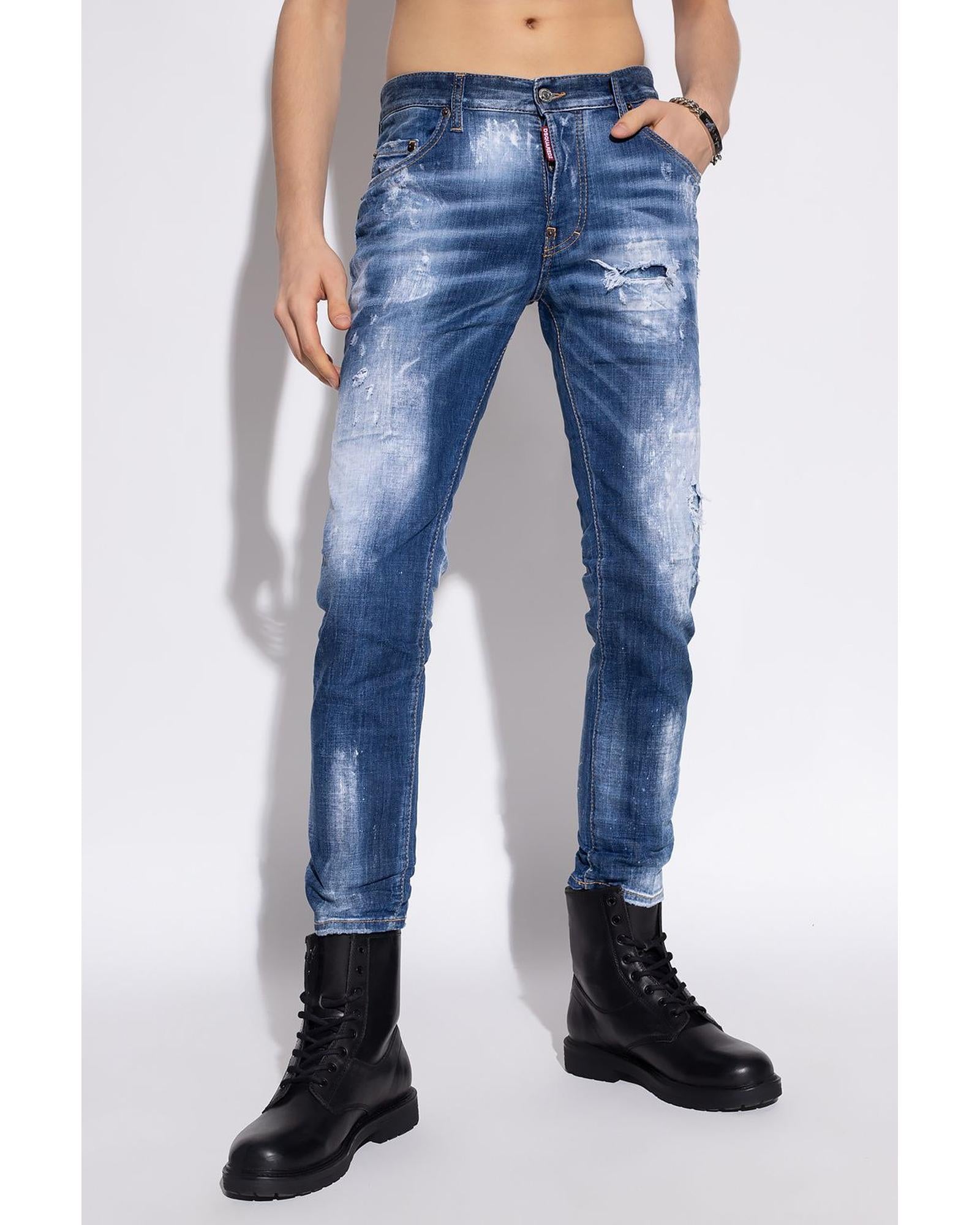 Skater" Distressed Jeans with Paint Splatter Effect and Patch 48 IT Men