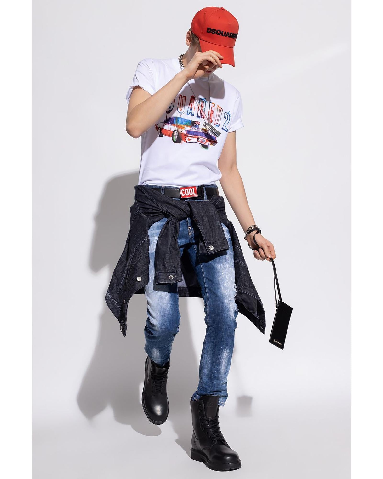 Skater" Distressed Jeans with Paint Splatter Effect and Patch 48 IT Men