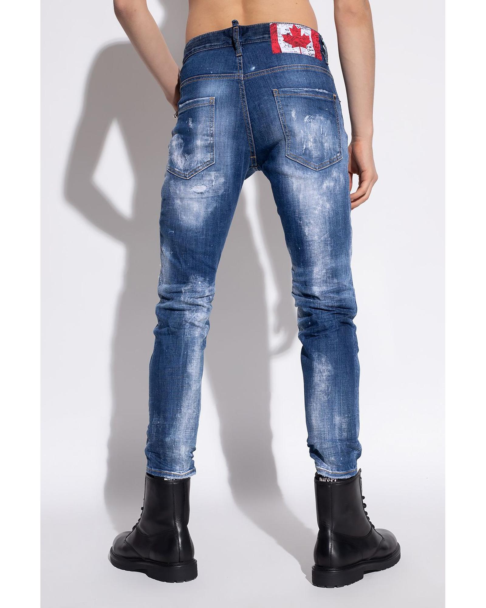 Skater" Distressed Jeans with Paint Splatter Effect and Patch 48 IT Men