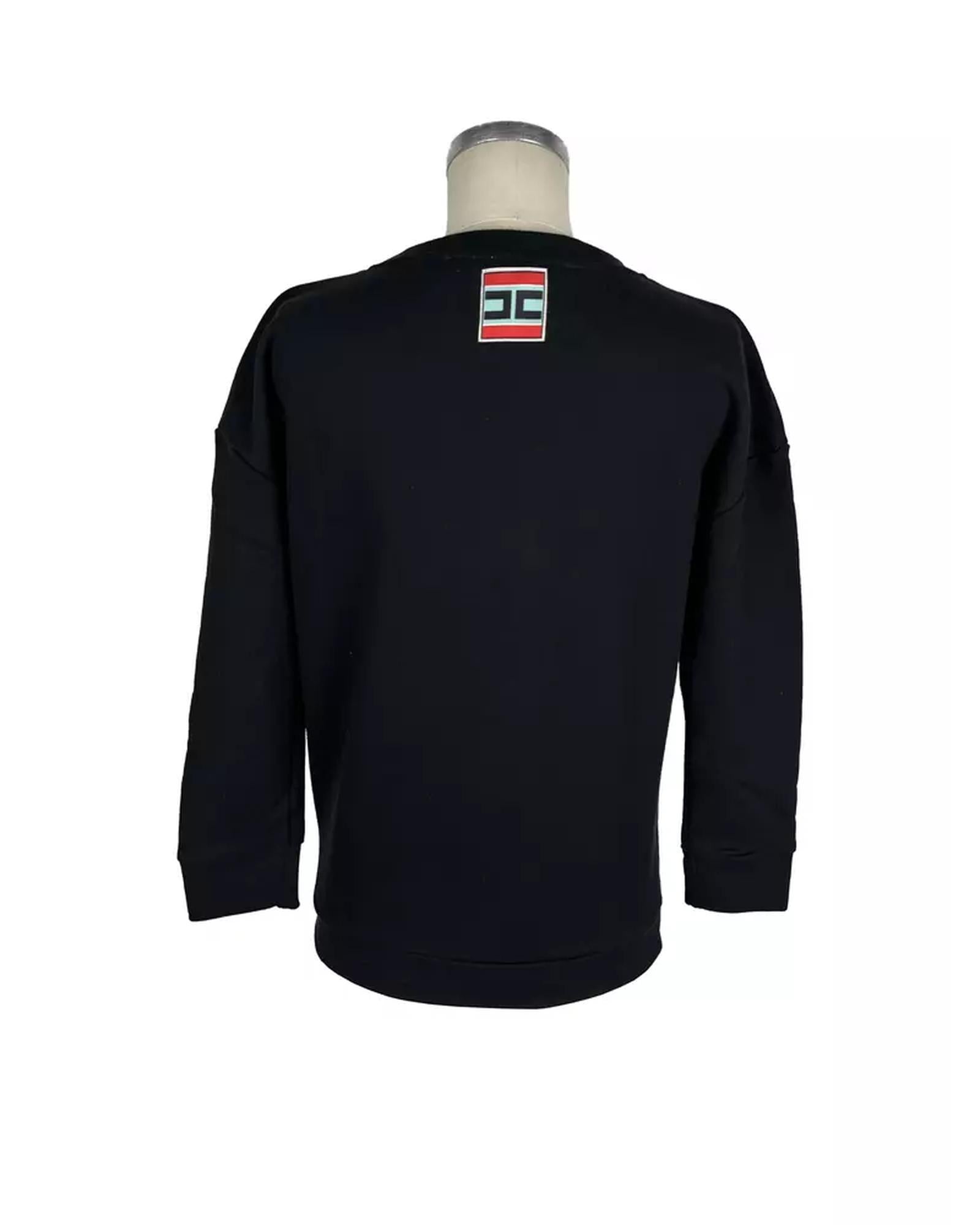 Black Cotton Sweatshirt with Front Print and Logo Patch - Made in Italy 42 IT Women