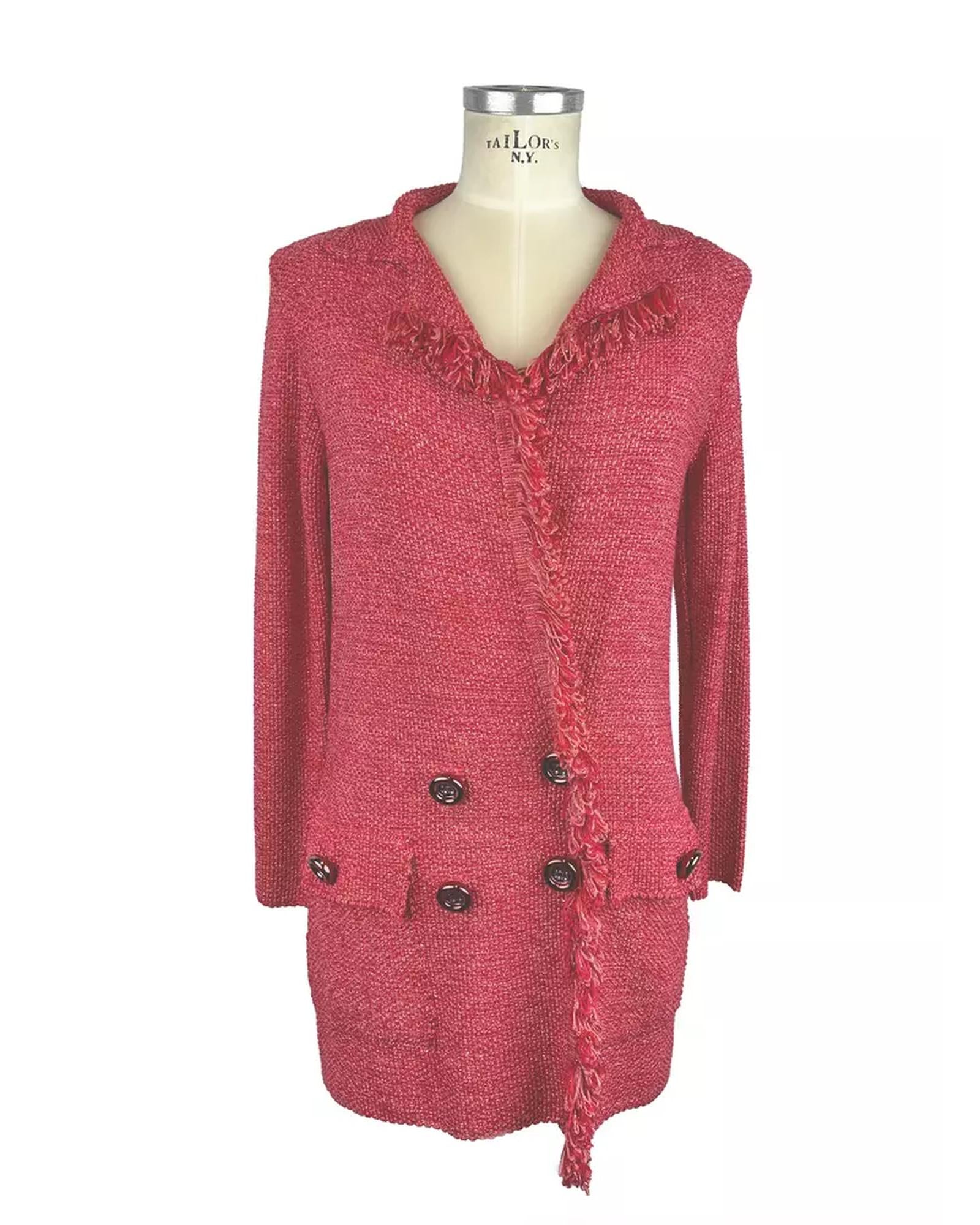 Soft Long Jacket with Deep V Neckline and Metallic Button Details 40 IT Women